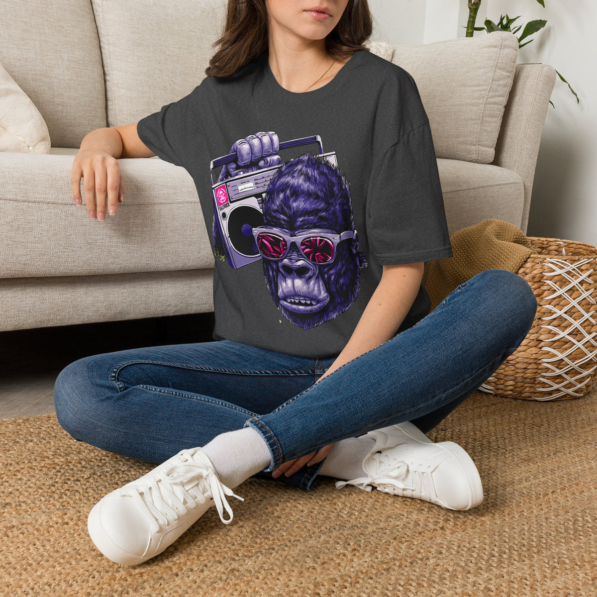 Retro Boombox Gorilla T-Shirt — Vintage Hip Hop Ape Graphic Tee