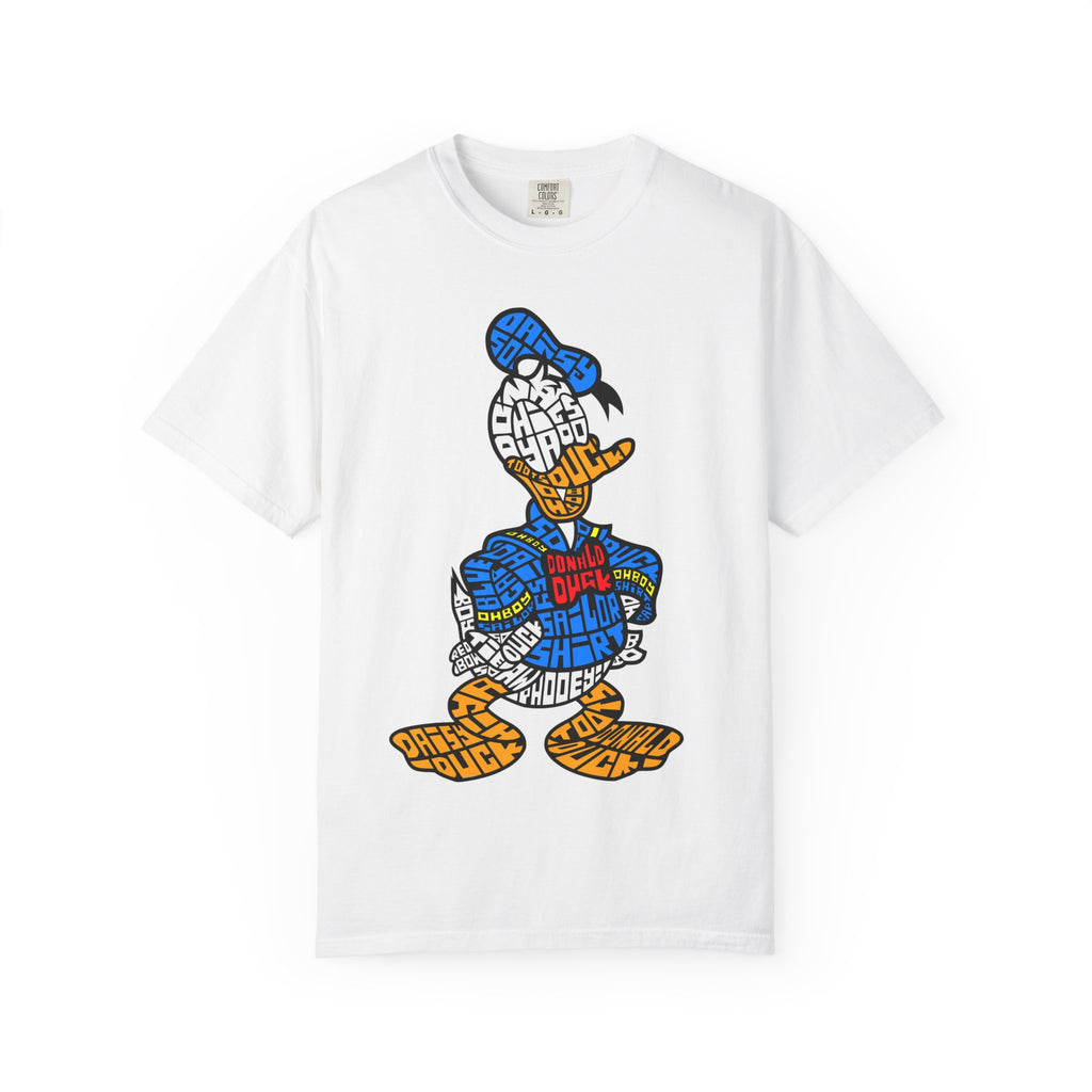Graphic T‑Shirt — Colorblock Word Art Cartoon Duck Design