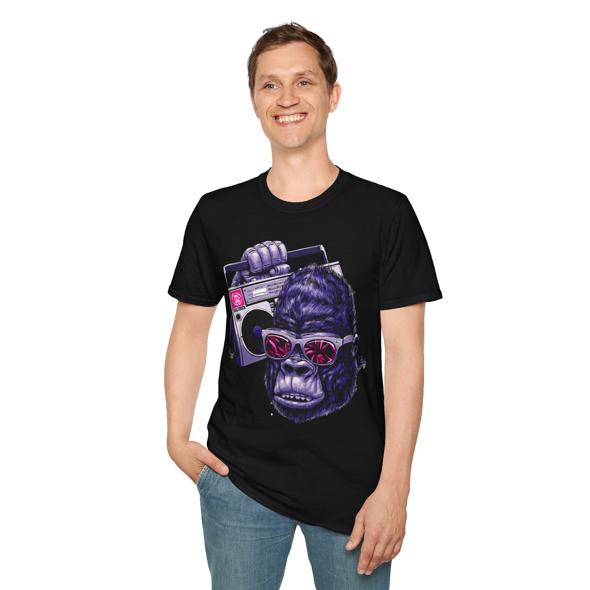 Retro Boombox Gorilla T-Shirt — Vintage Hip Hop Ape Graphic Tee
