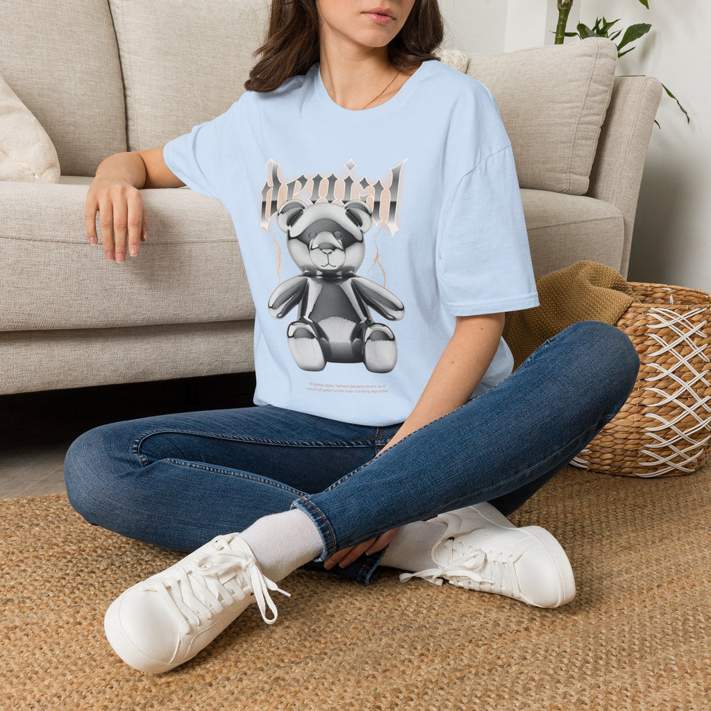 Denial Bear Graphic T-Shirt — Edgy Metallic Teddy Tee