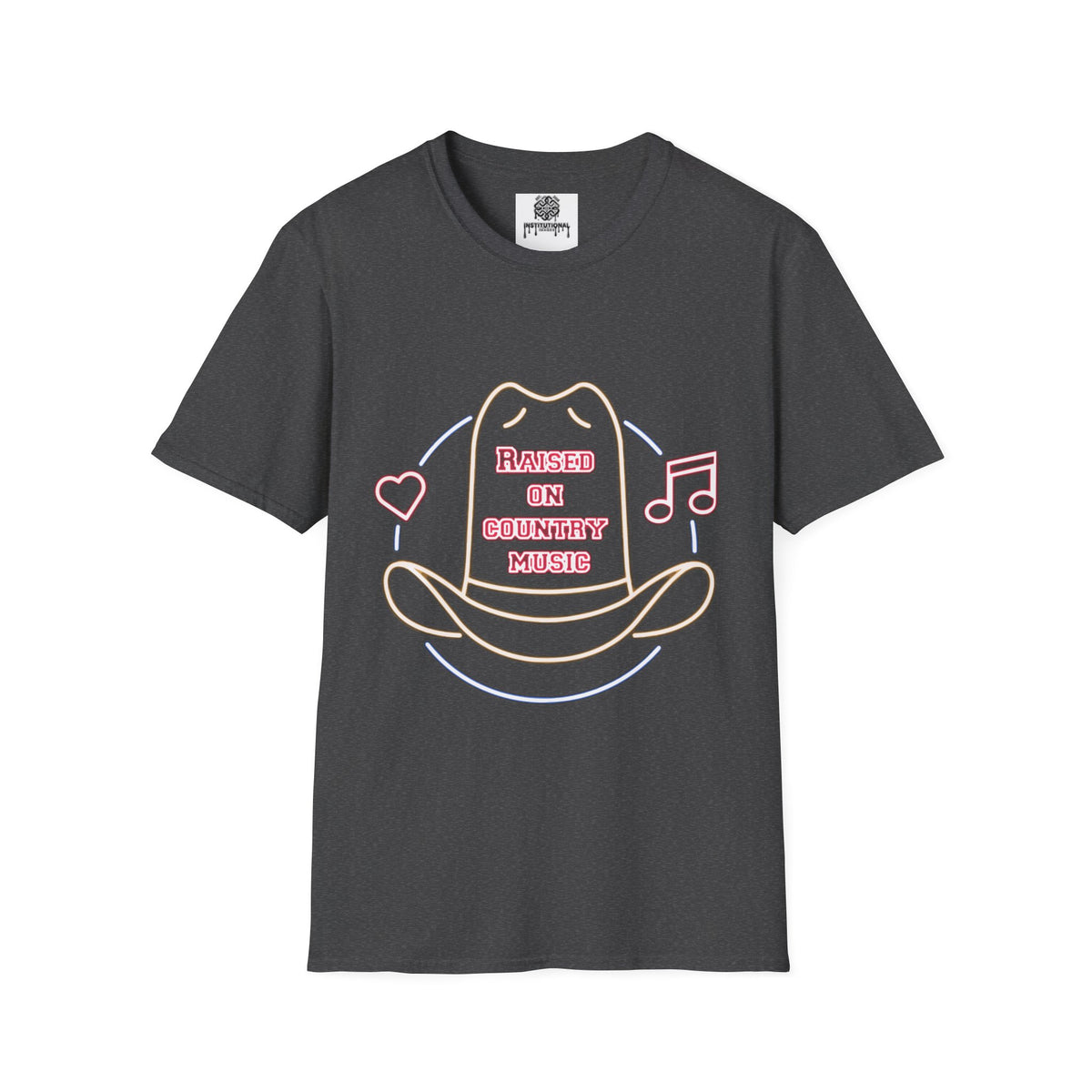 Raised on Country Cowboy Hat T-Shirt — Neon Music & Heart Graphic