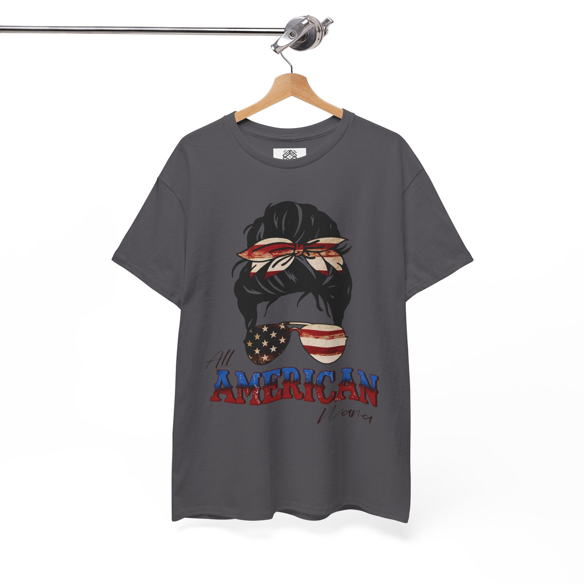 American Flag Messy Bun T-Shirt — "All American" Patriotic Tee