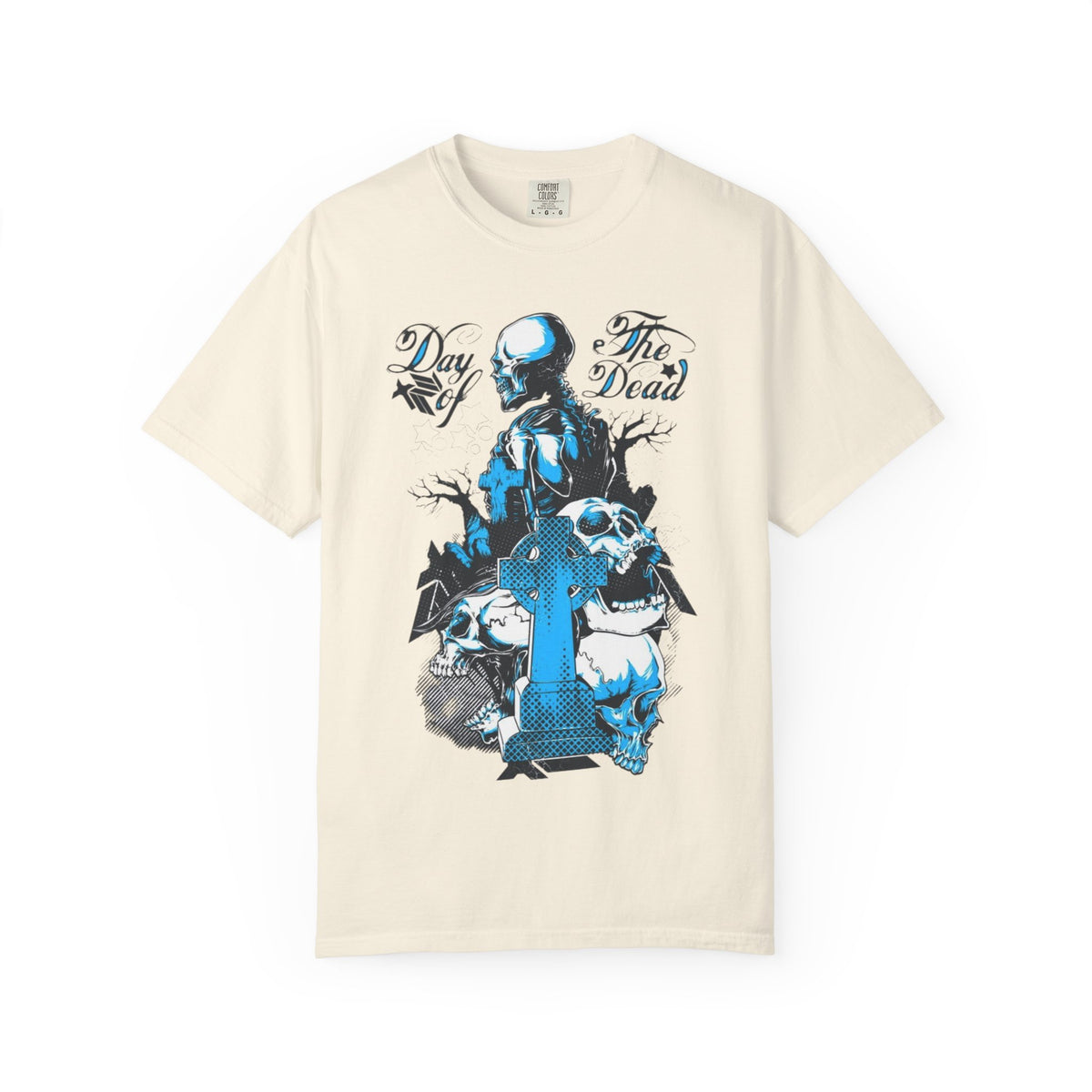 Day of the Dead Skull T-Shirt — Blue Gothic Cemetery Graphic Tee