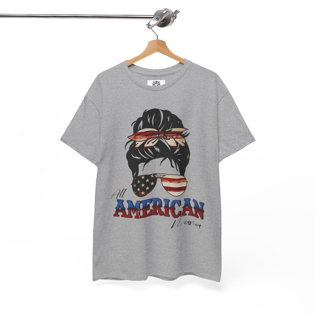 American Flag Messy Bun T-Shirt — "All American" Patriotic Tee