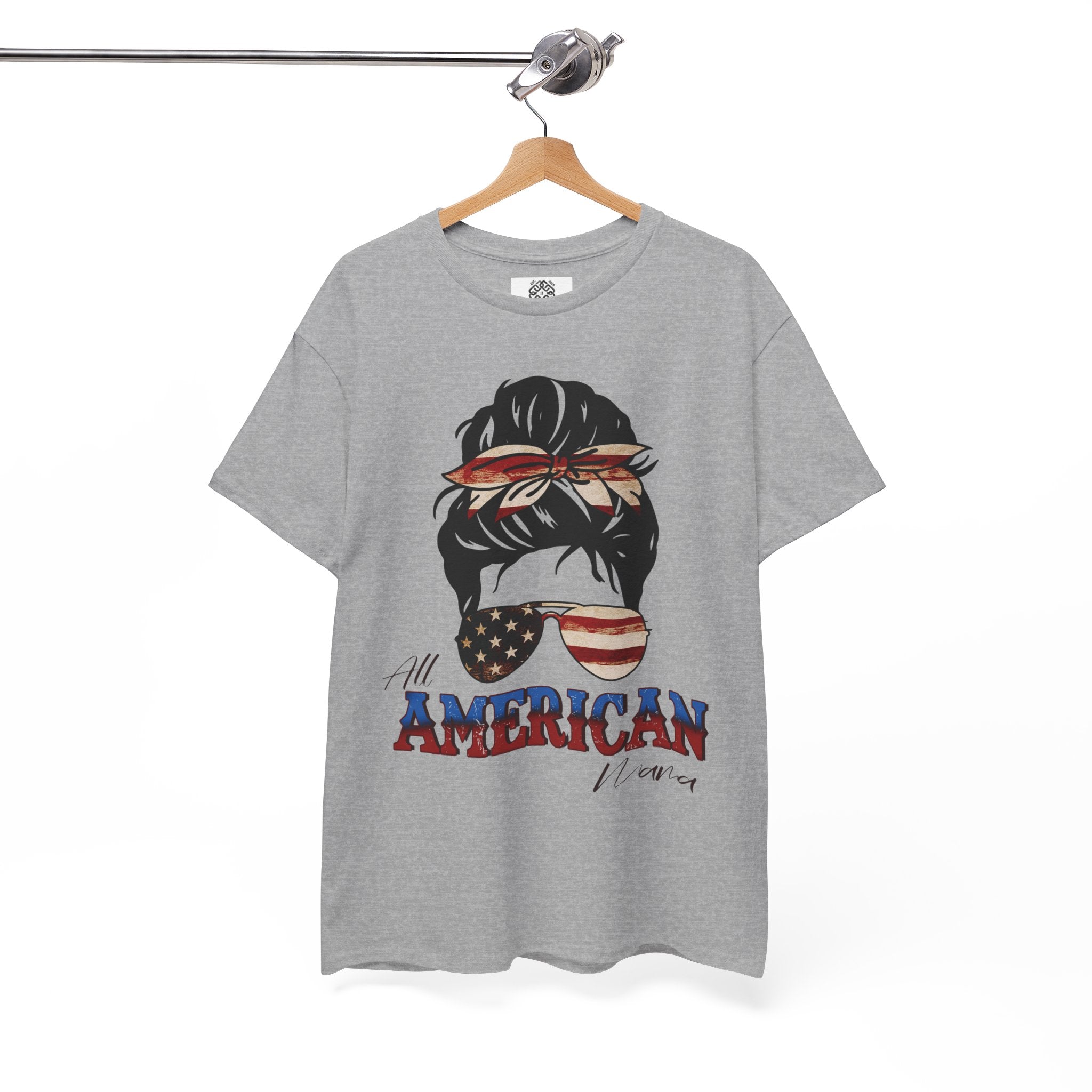 American Flag Messy Bun T-Shirt — "All American" Patriotic Tee