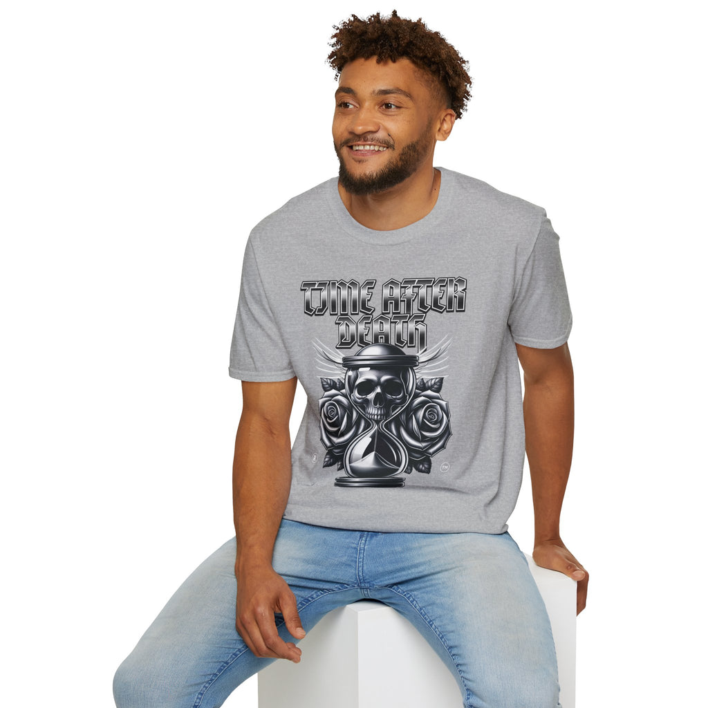 Time After Death Skull Tee — Gothic Hourglass Graphic T-Shirt