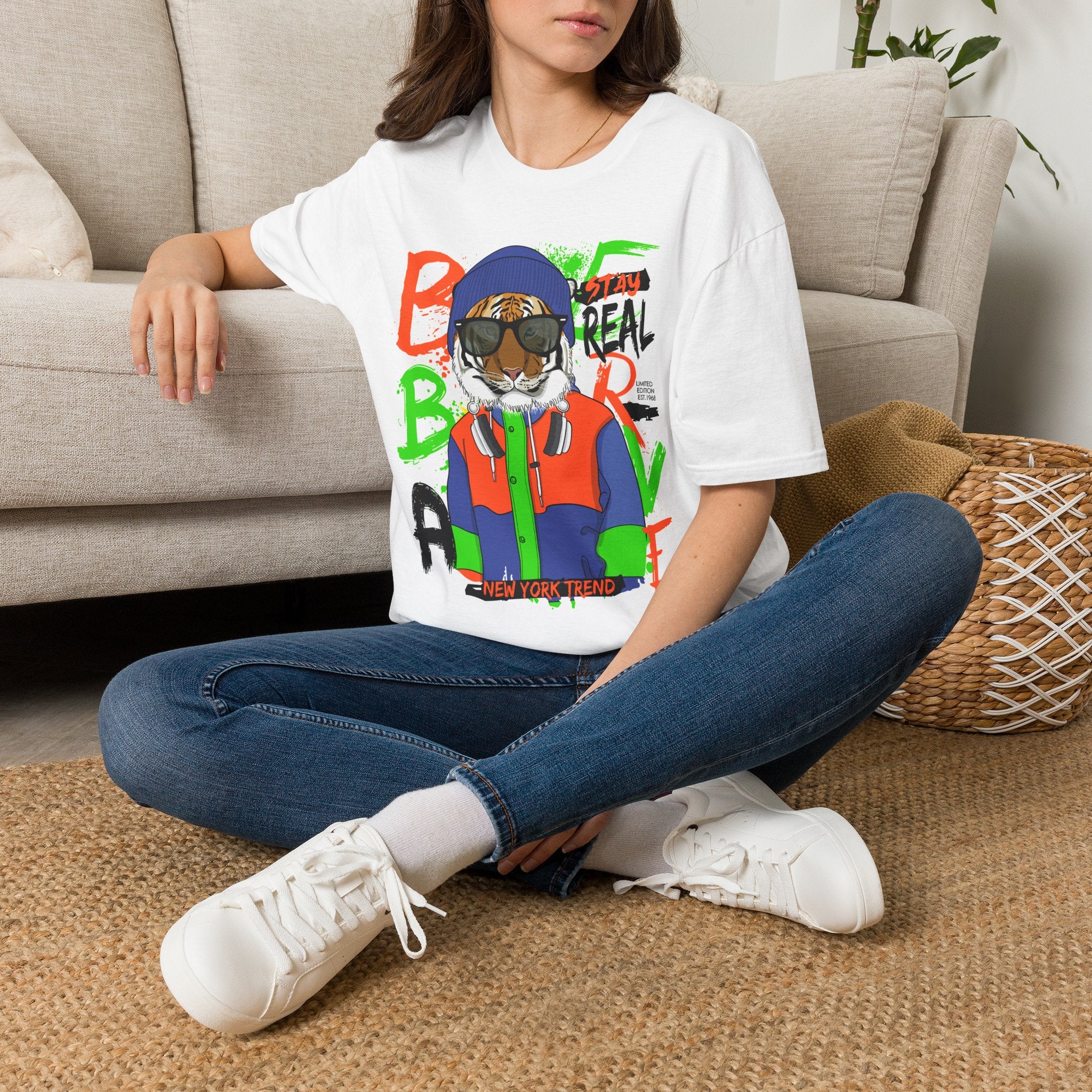 Tiger Graphic T-Shirt — 'Stay Real' Urban Streetwear Tee