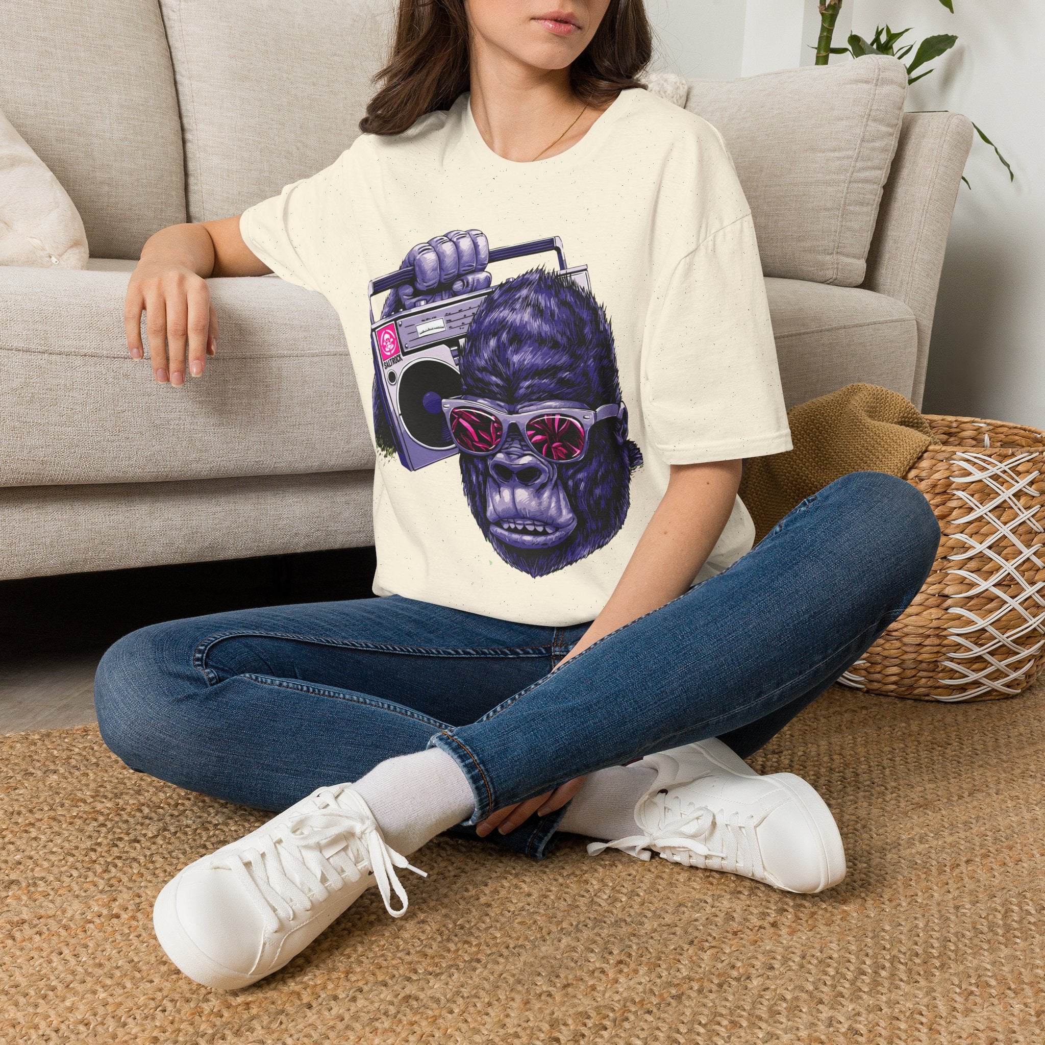 Retro Boombox Gorilla T-Shirt — Vintage Hip Hop Ape Graphic Tee