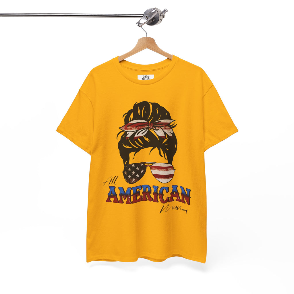 American Flag Messy Bun T-Shirt — "All American" Patriotic Tee