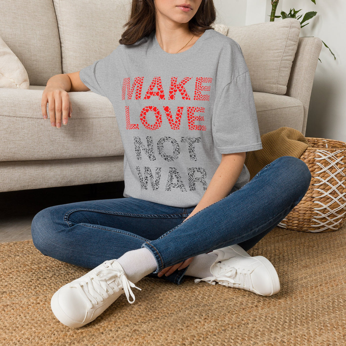 Make Love Not War T-Shirt — Retro Heart Dot Graphic Tee
