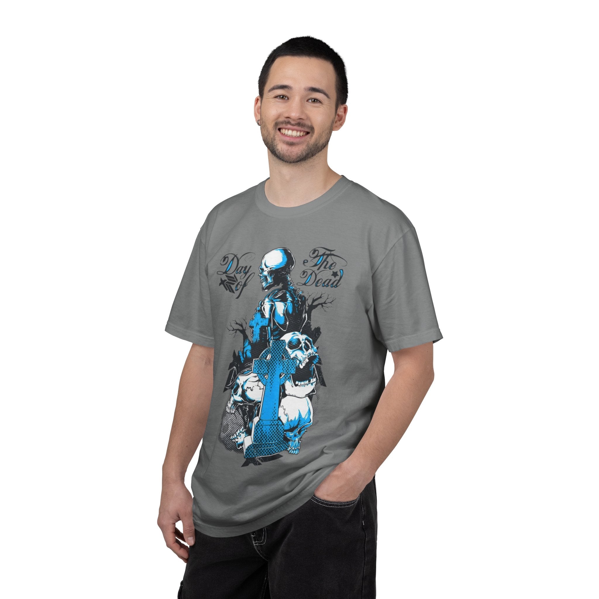 Day of the Dead Skull T-Shirt — Blue Gothic Cemetery Graphic Tee