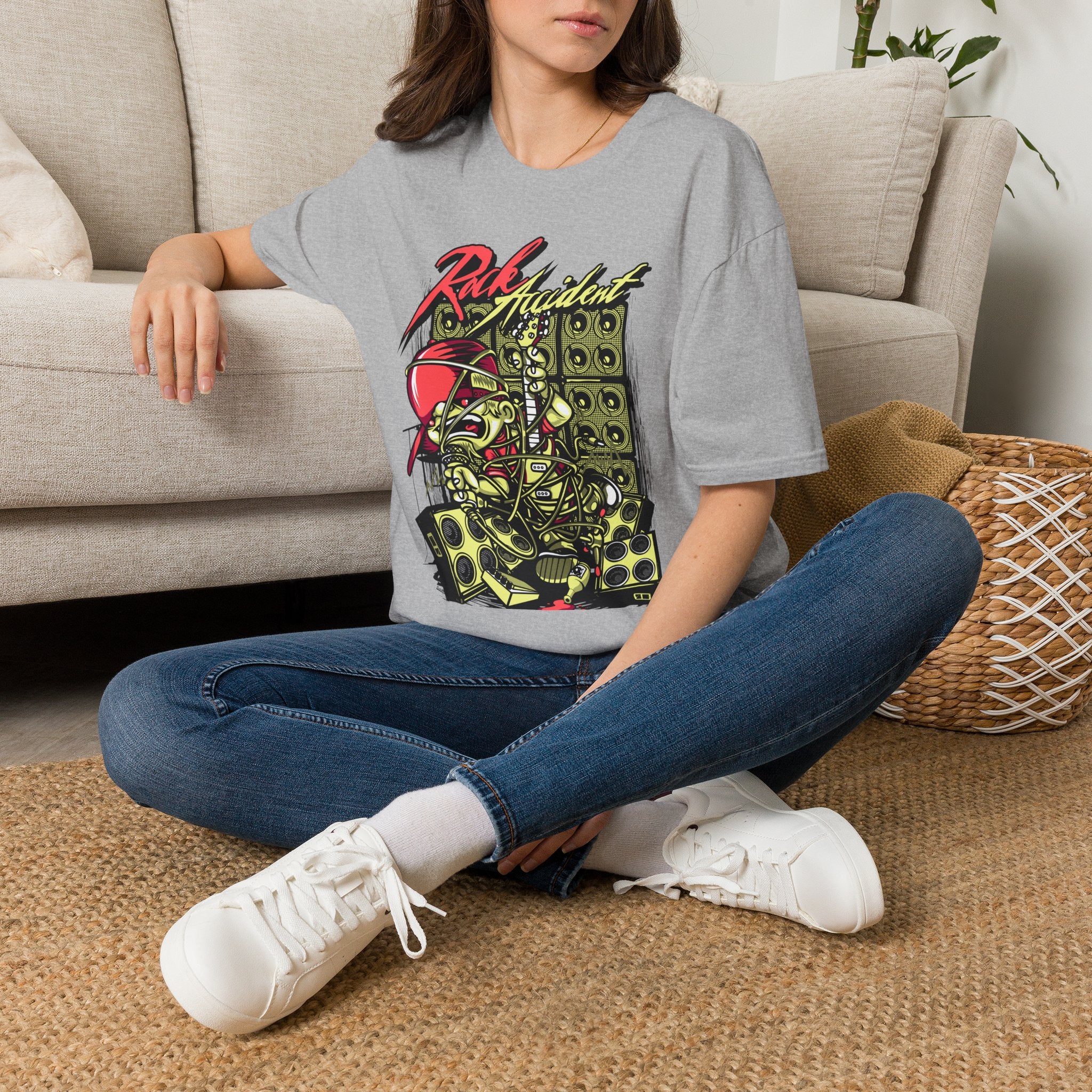 Rock Accident Graphic Tee — Retro Skull & Speakers Band Shirt