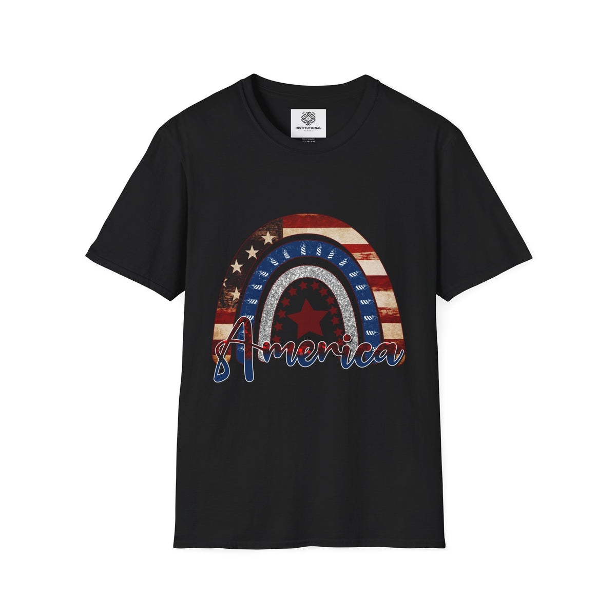 Patriotic American Rainbow T-Shirt — 'America' Stars & Stripes Graphic