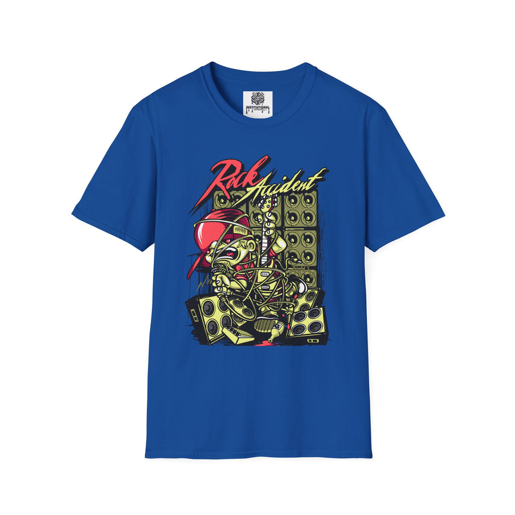 Rock Accident Graphic Tee — Retro Skull & Speakers Band Shirt