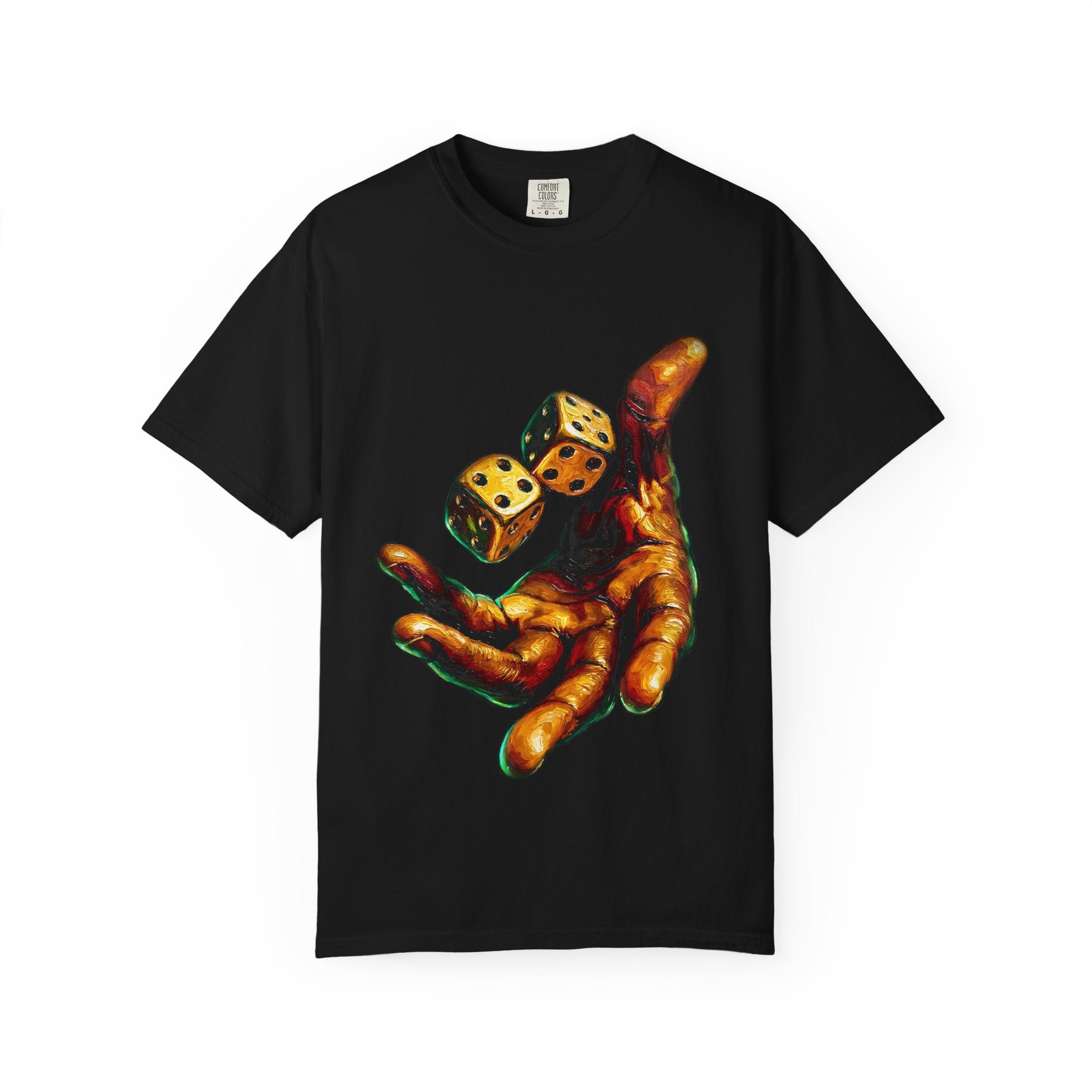 Gilded Hand & Dice T-Shirt — Vintage Casino Gambling Graphic Tee