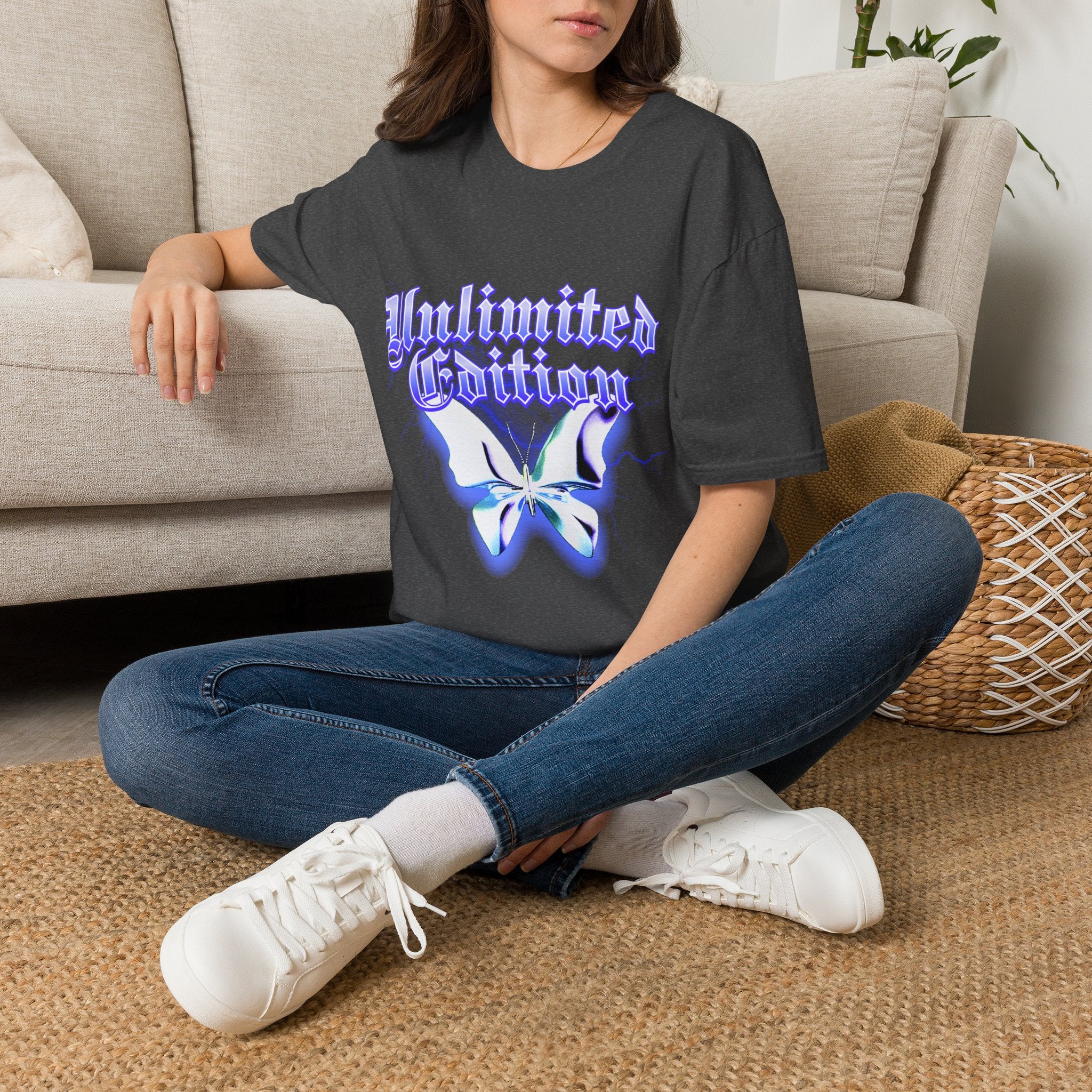 Unlimited Edition T-Shirt — Gothic Script Lavender Butterfly Graphic