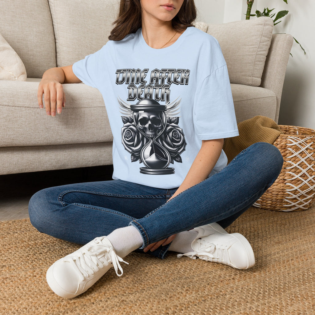 Time After Death Skull Tee — Gothic Hourglass Graphic T-Shirt