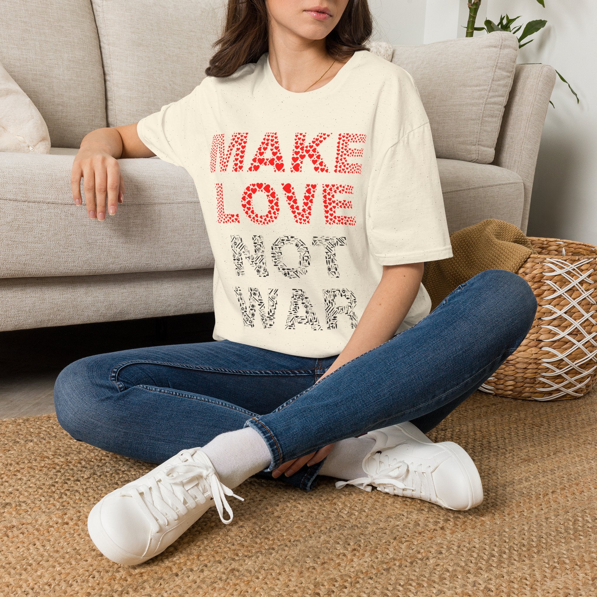 Make Love Not War T-Shirt — Retro Heart Dot Graphic Tee