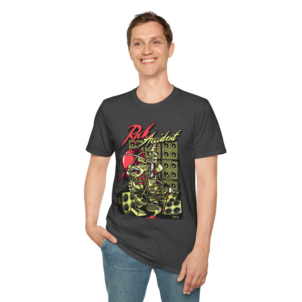 Rock Accident Graphic Tee — Retro Skull & Speakers Band Shirt