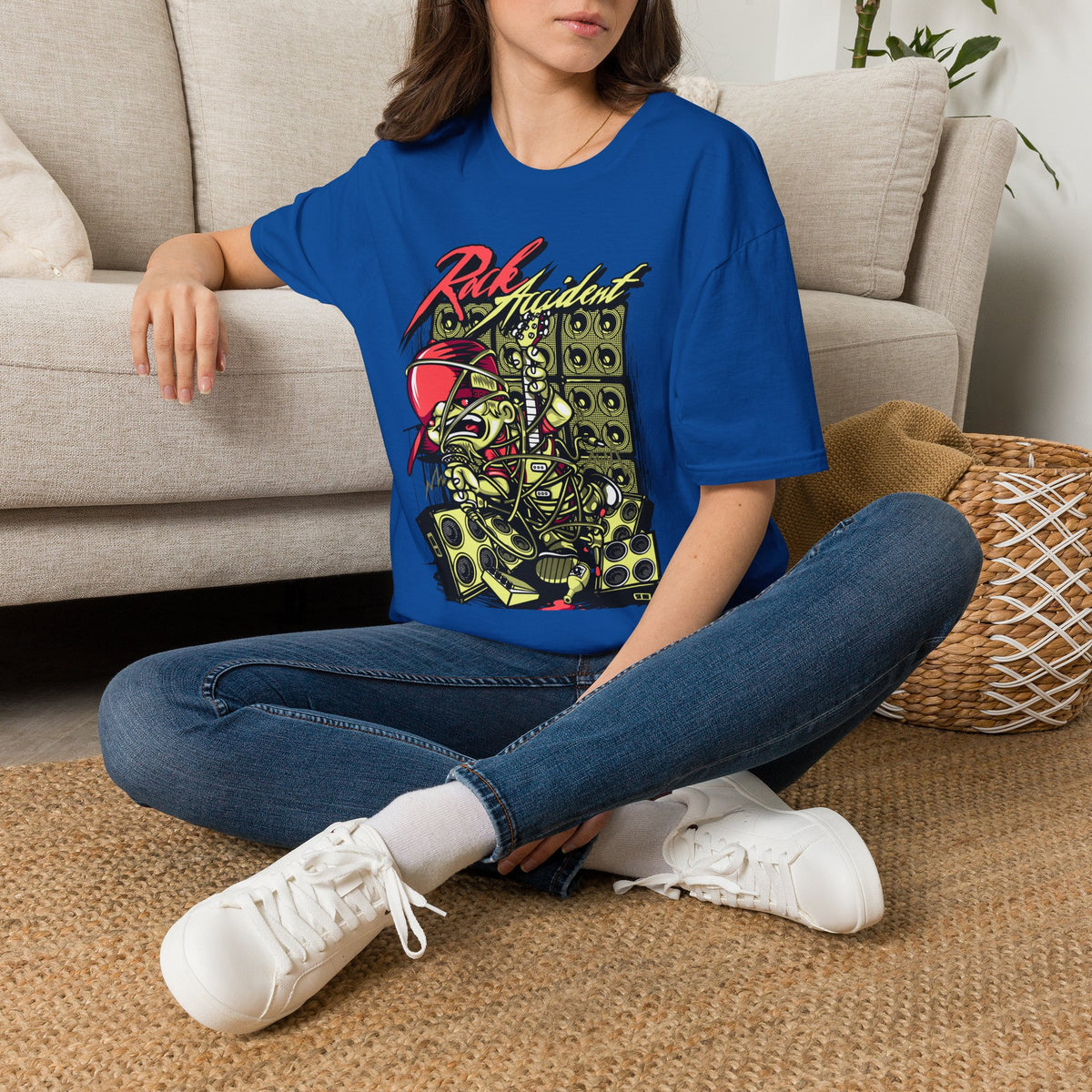 Rock Accident Graphic Tee — Retro Skull & Speakers Band Shirt