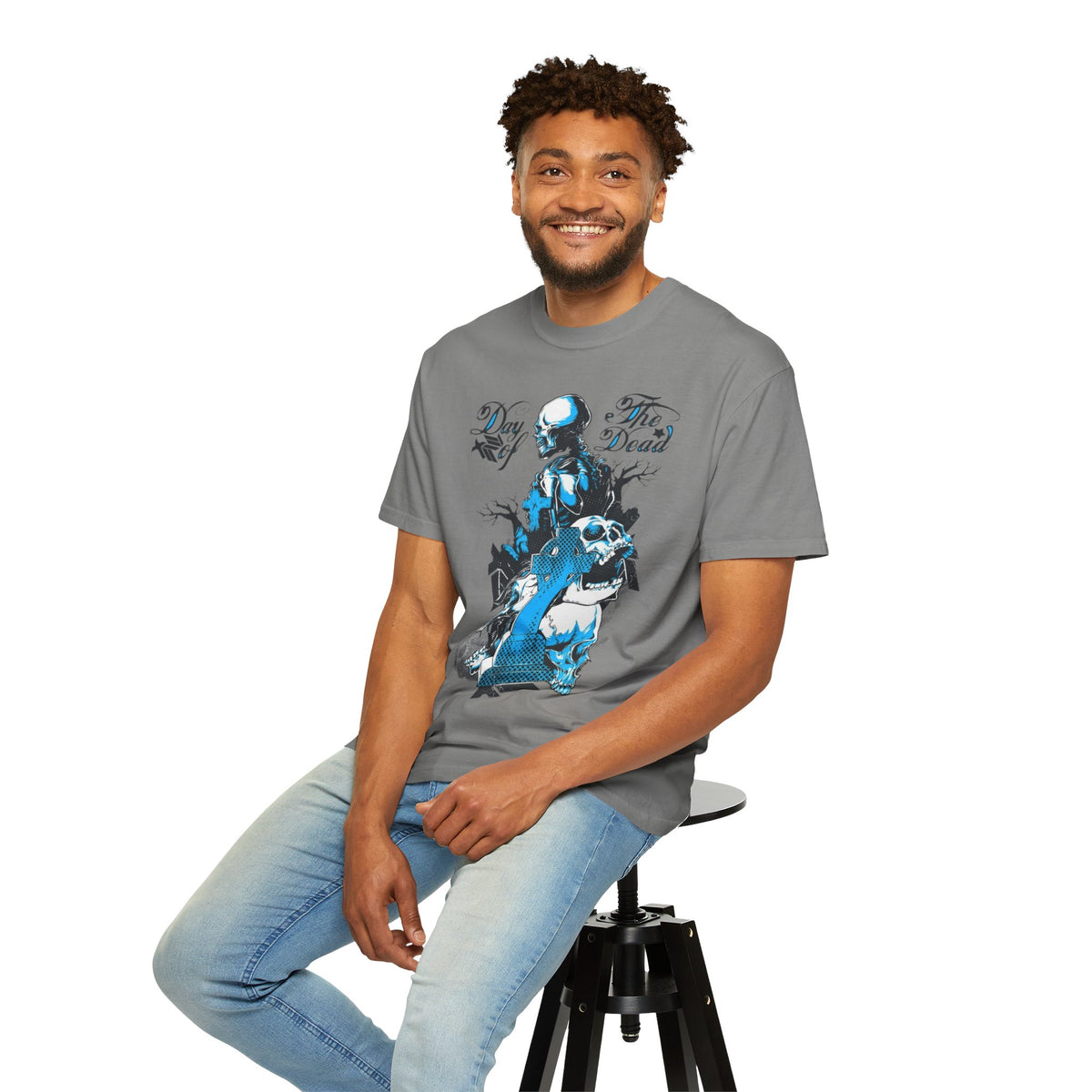 Day of the Dead Skull T-Shirt — Blue Gothic Cemetery Graphic Tee