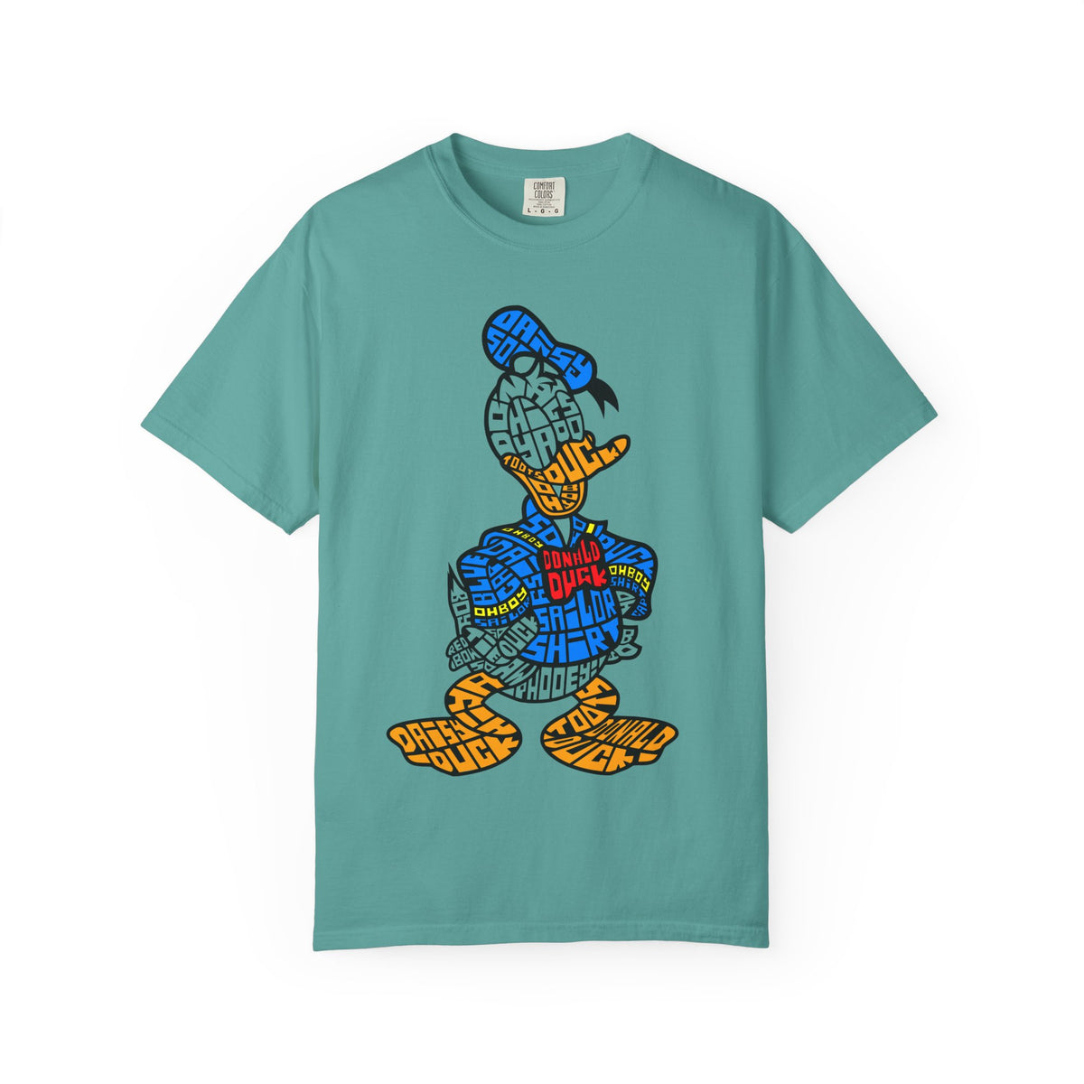 Graphic T‑Shirt — Colorblock Word Art Cartoon Duck Design