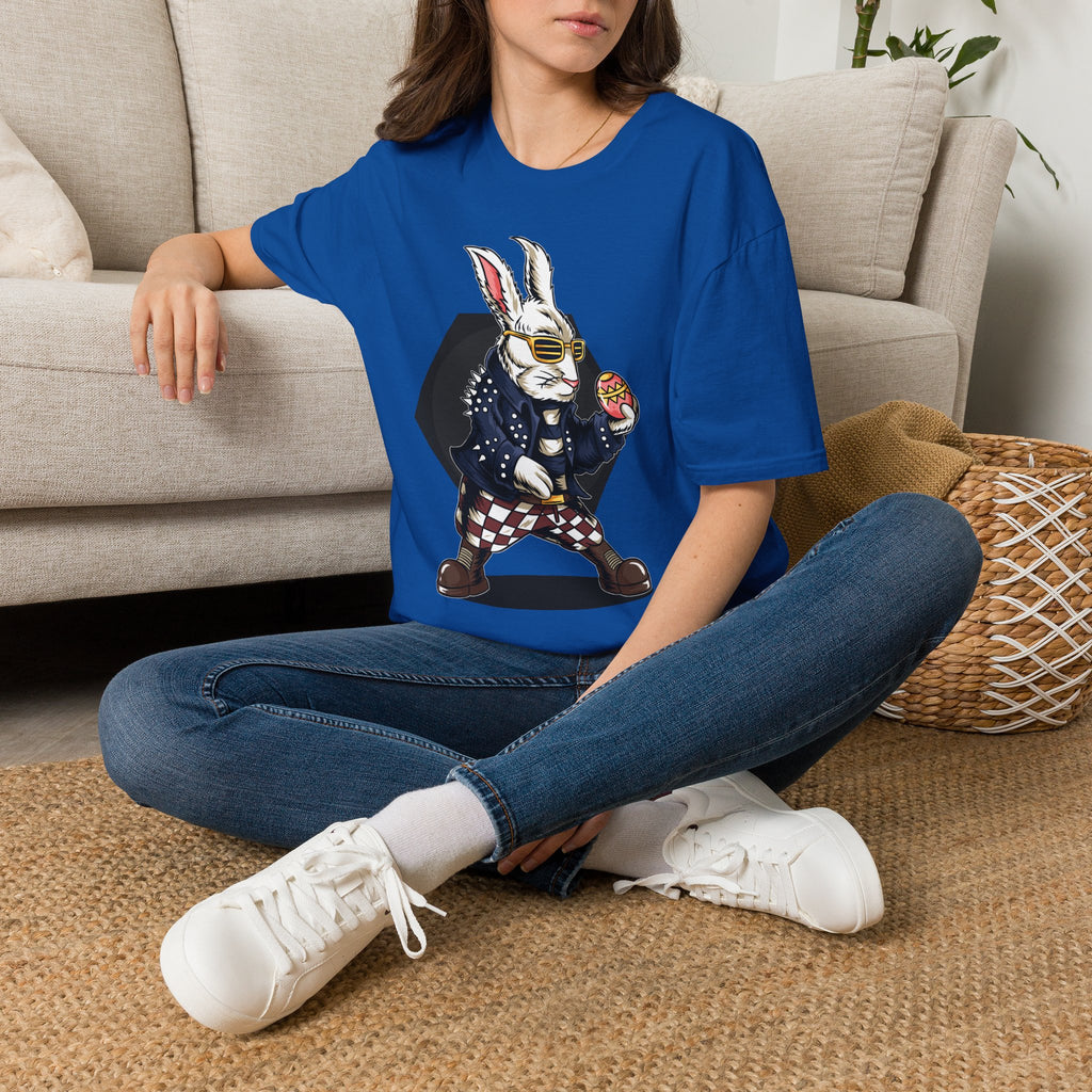 Easter Bunny Rocker T-Shirt — Cool Bunny Holding Decorated Egg