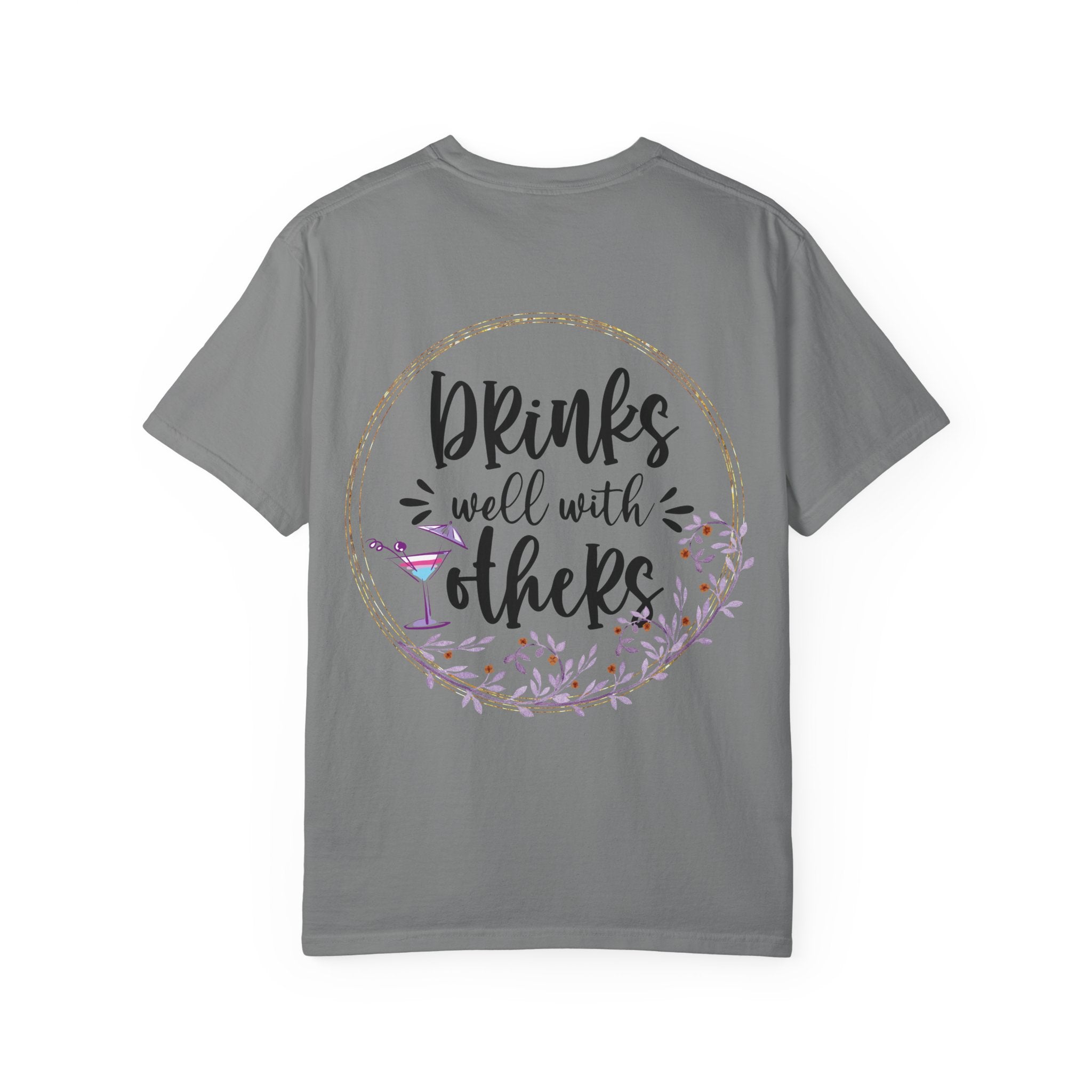 T-Shirt — "Drinks Well With Others" Floral Cocktail Graphic