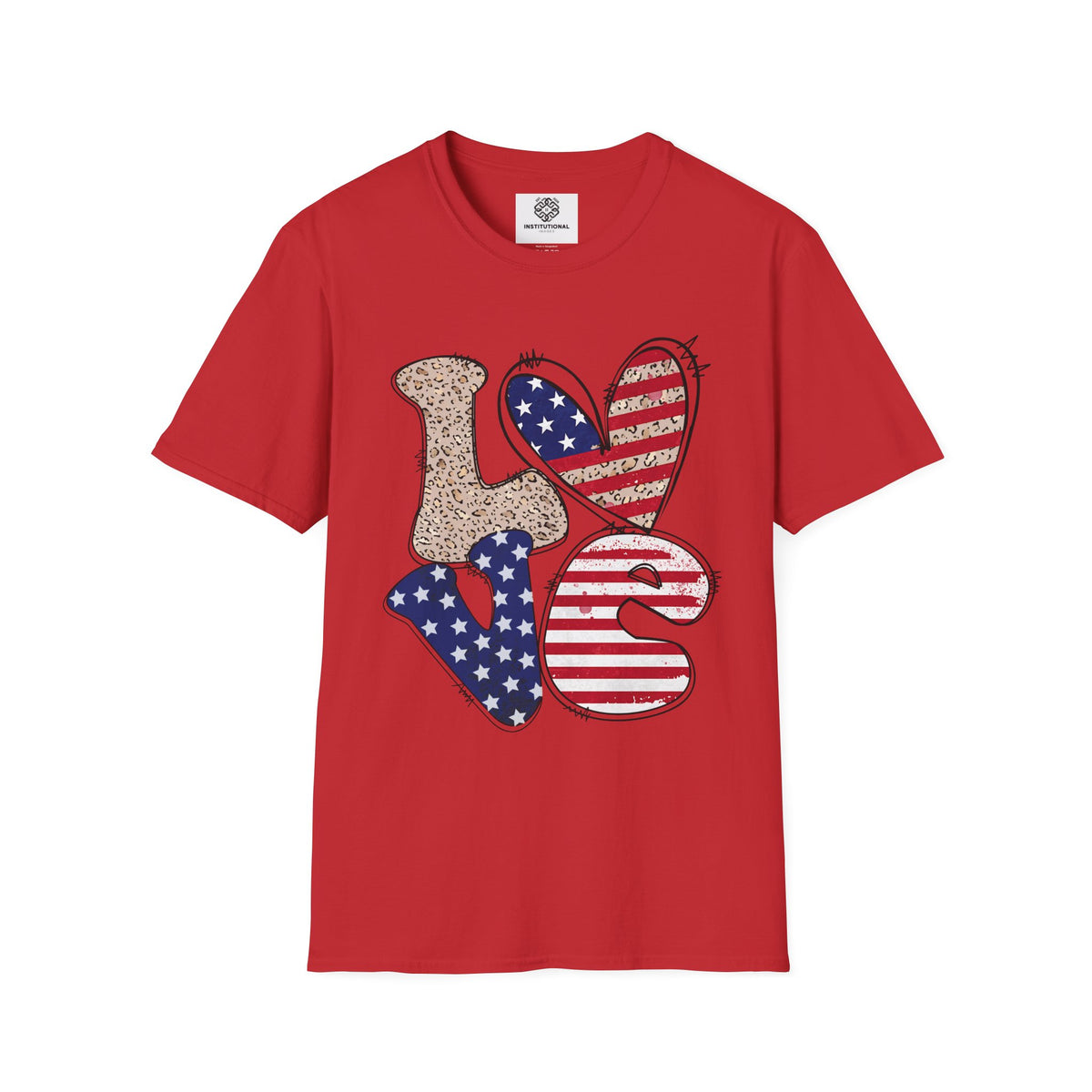 Patriotic LOVE Heart T-Shirt — American Flag & Leopard Print Graphic
