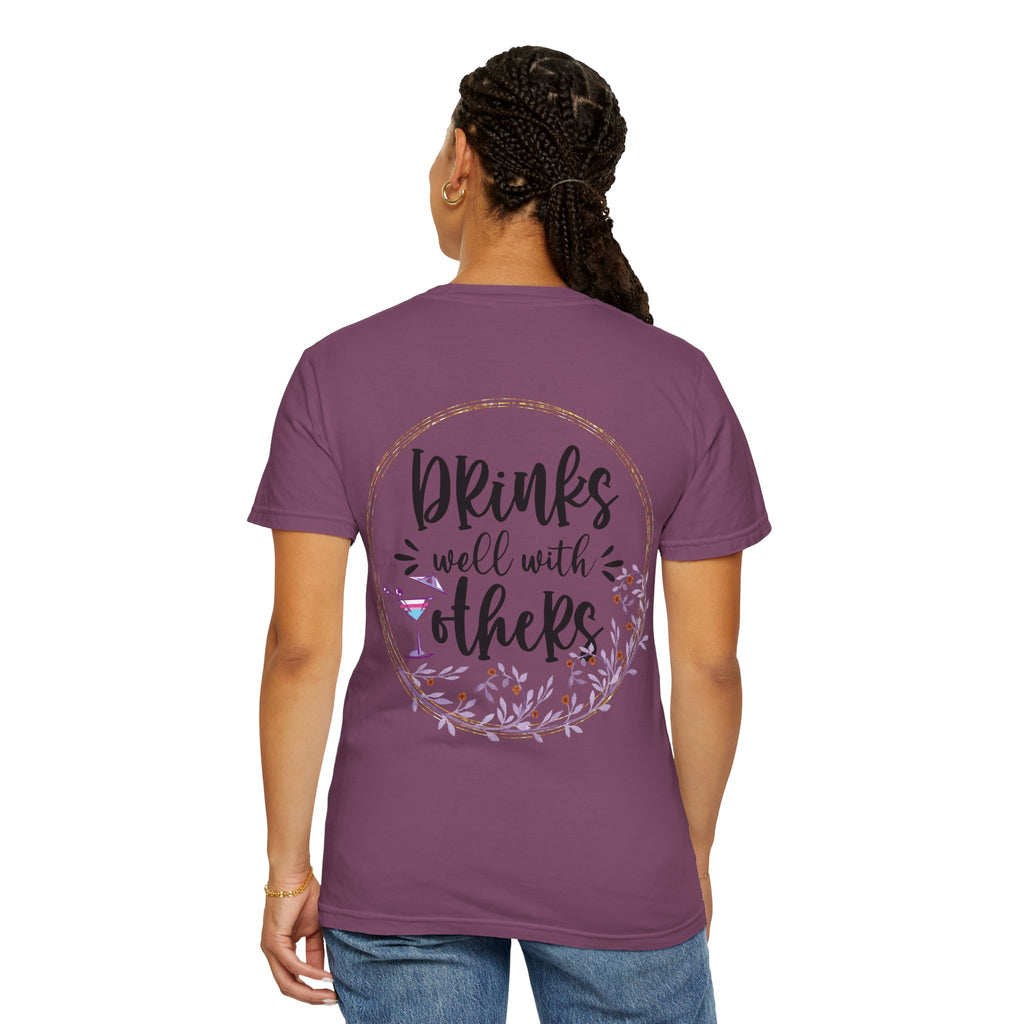 T-Shirt — "Drinks Well With Others" Floral Cocktail Graphic