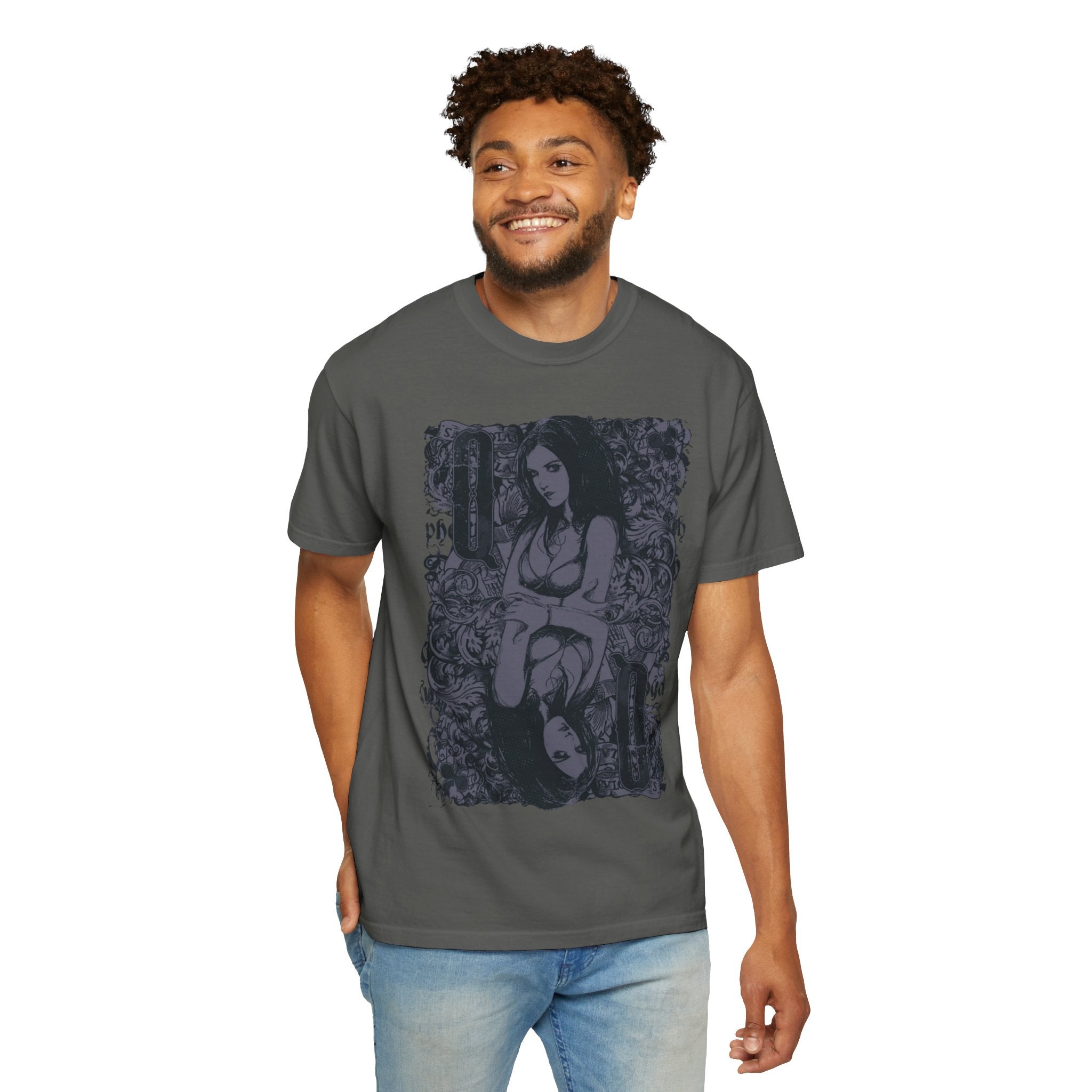 Gothic Mirror Girl T-Shirt — Dark Floral Graphic Tee