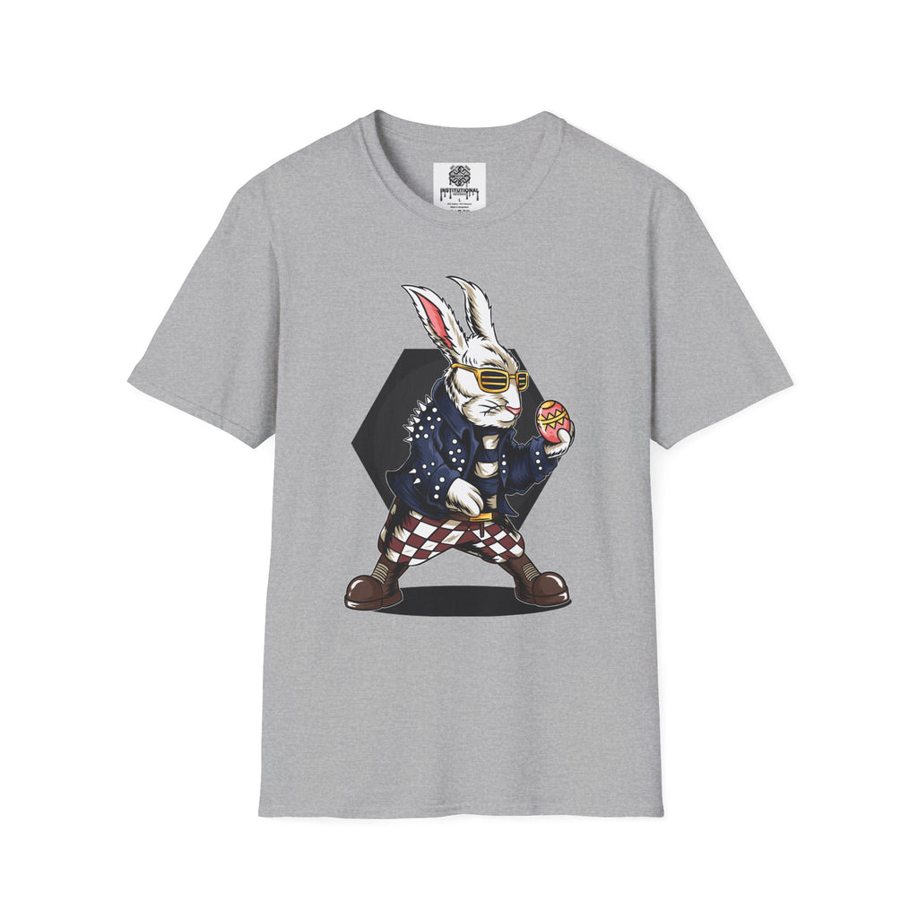 Easter Bunny Rocker T-Shirt — Cool Bunny Holding Decorated Egg