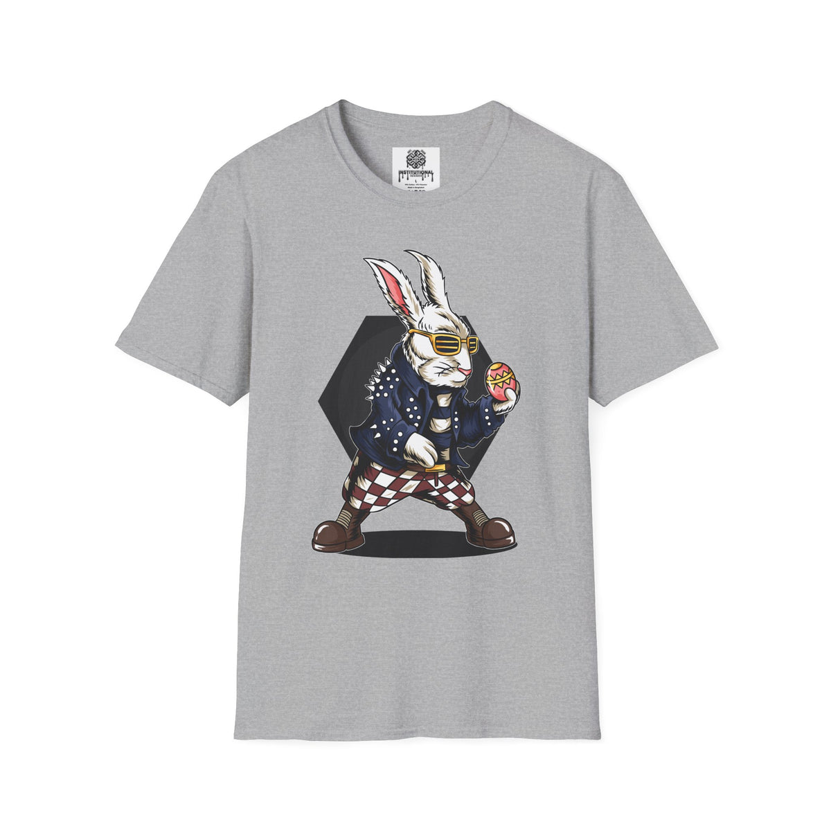 Easter Bunny Rocker T-Shirt — Cool Bunny Holding Decorated Egg