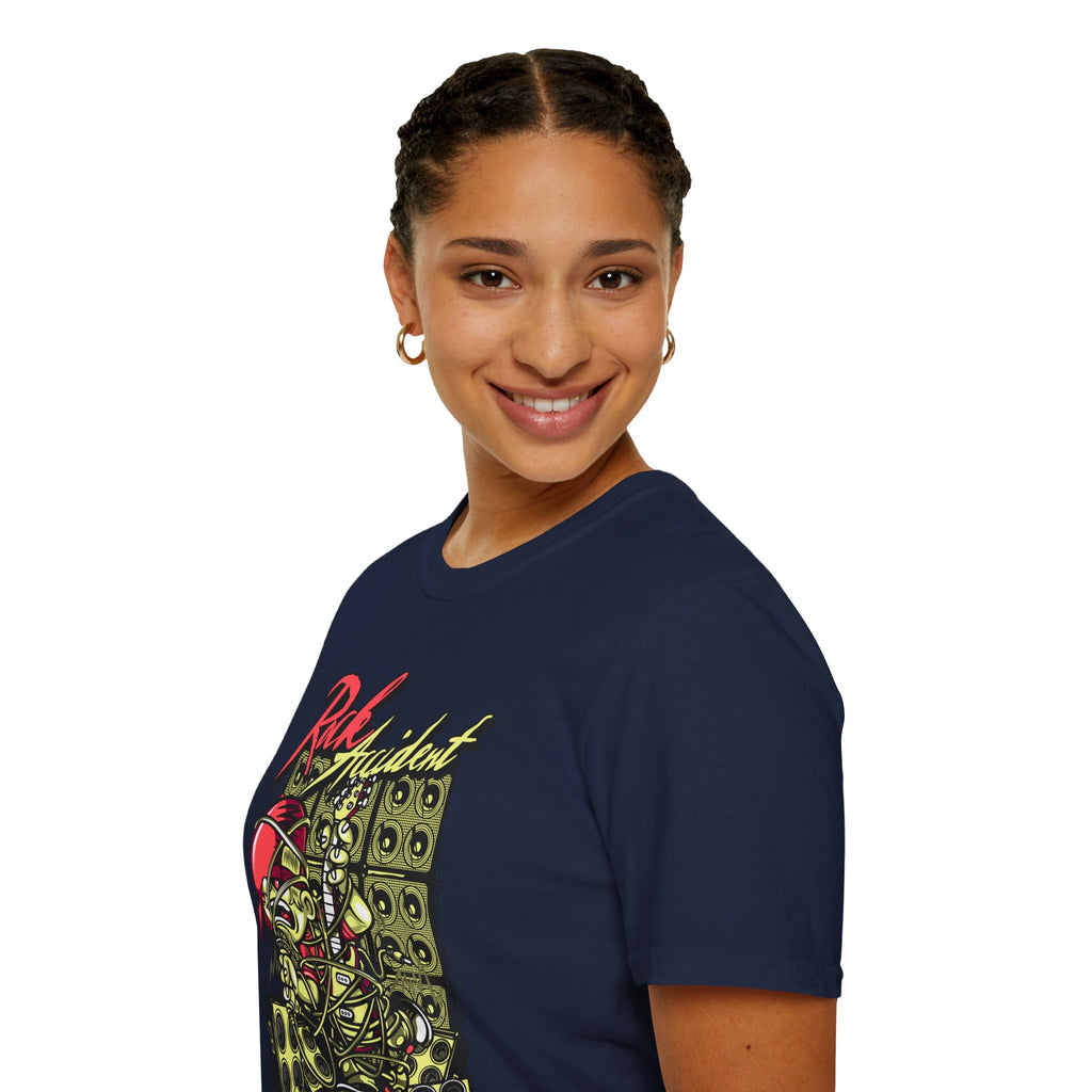Rock Accident Graphic Tee — Retro Skull & Speakers Band Shirt