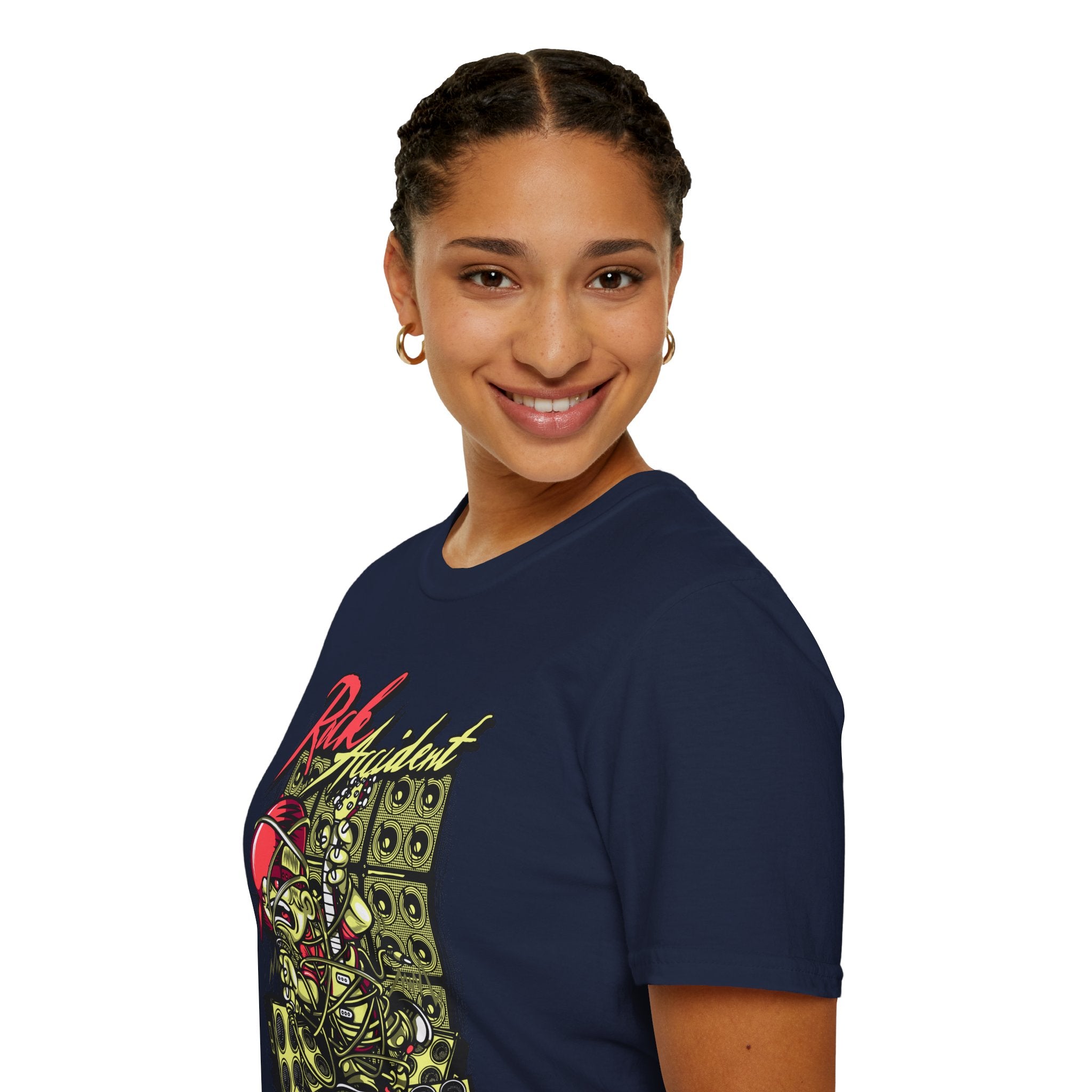 Rock Accident Graphic Tee — Retro Skull & Speakers Band Shirt