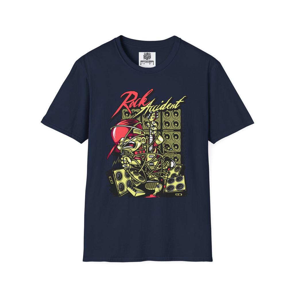 Rock Accident Graphic Tee — Retro Skull & Speakers Band Shirt
