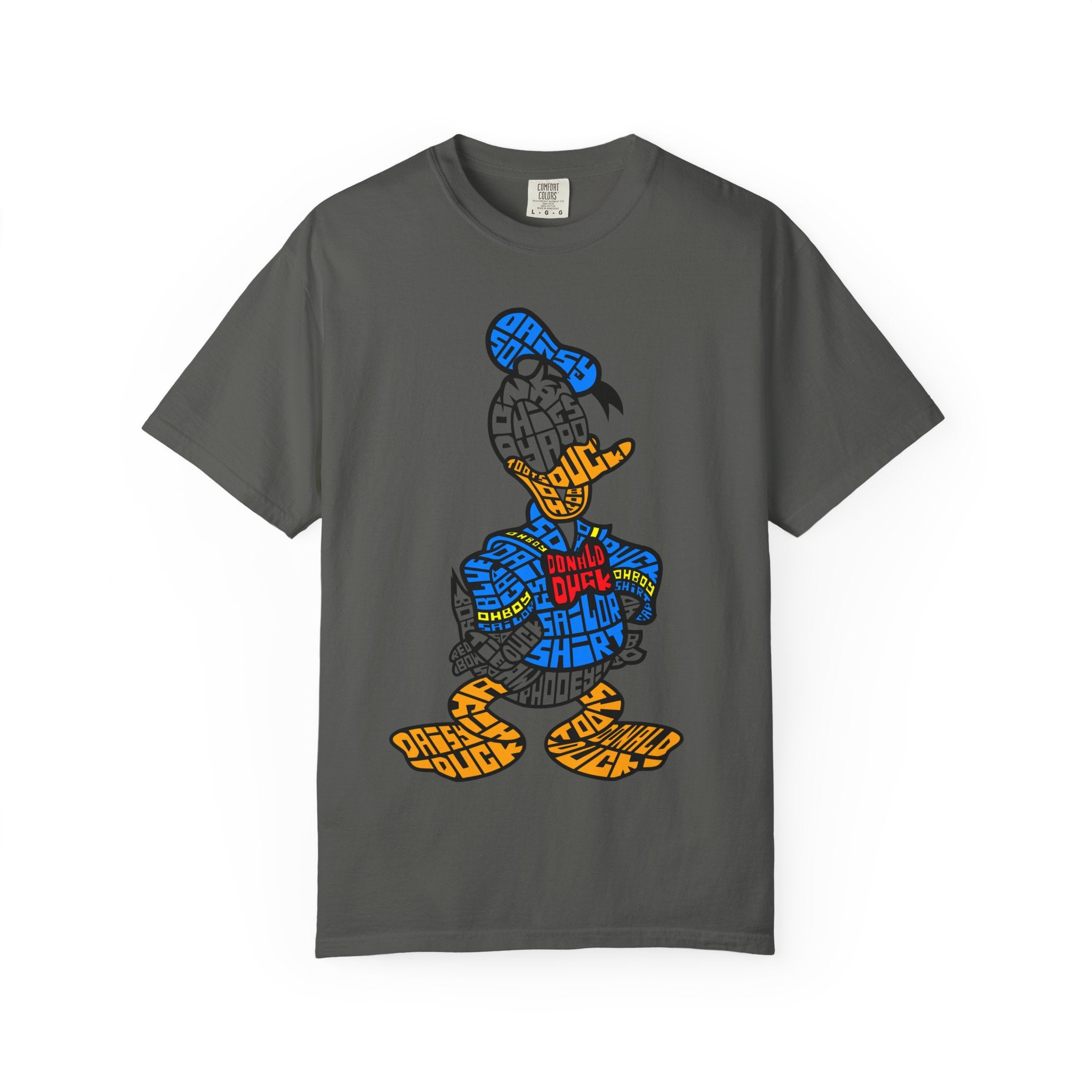 Graphic T‑Shirt — Colorblock Word Art Cartoon Duck Design