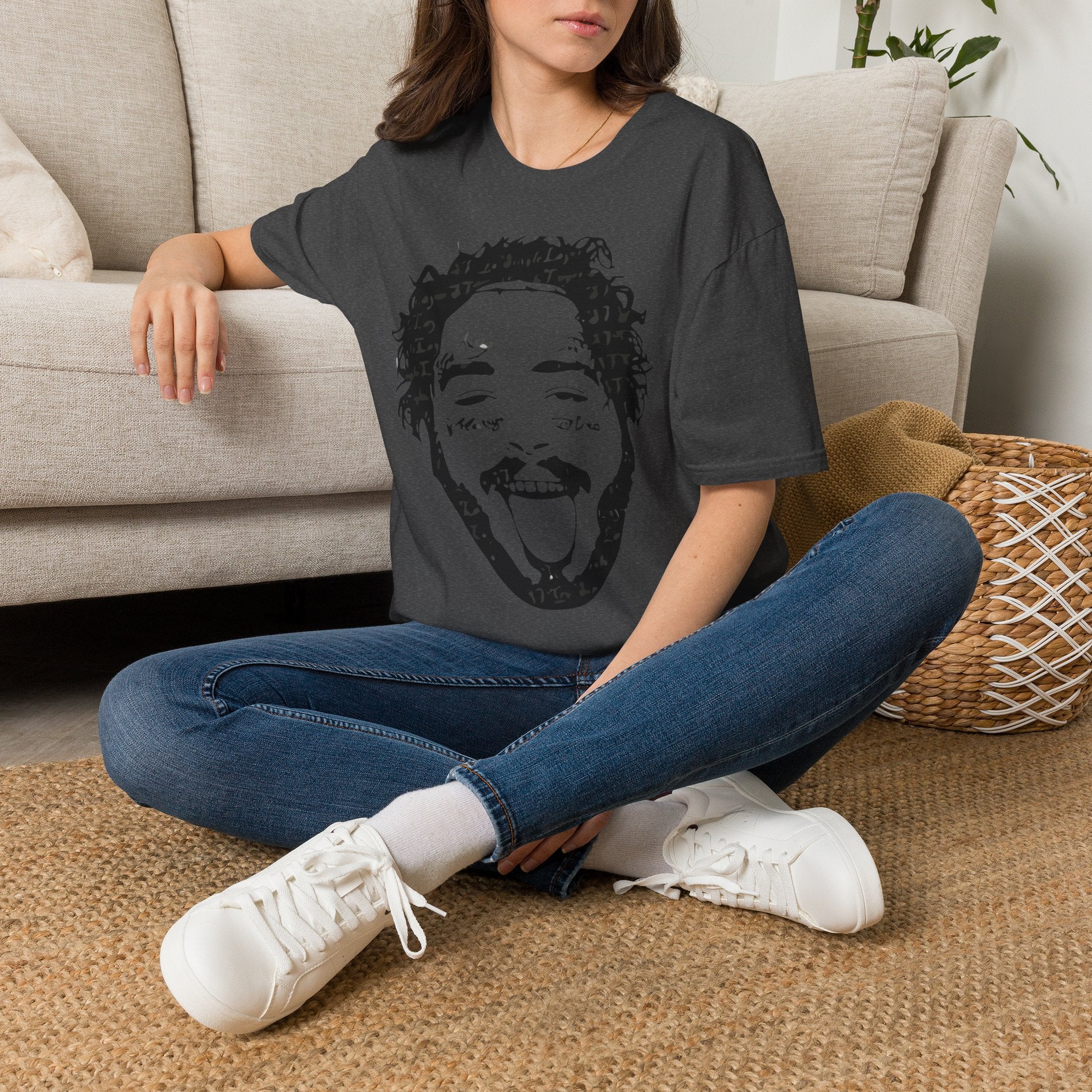 T-Shirt — Bold Black & White Face Portrait Tee (Playful Expression)