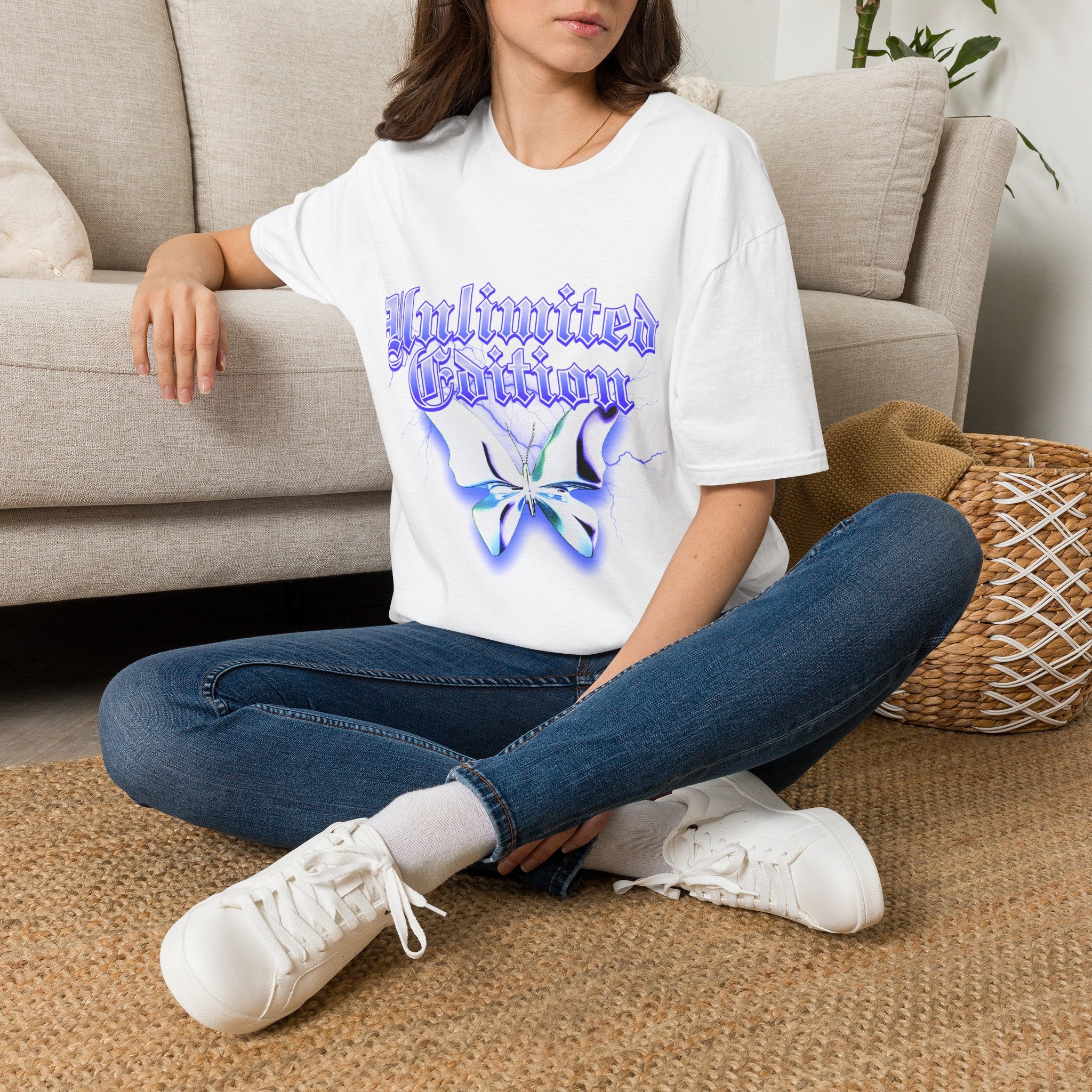 Unlimited Edition T-Shirt — Gothic Script Lavender Butterfly Graphic