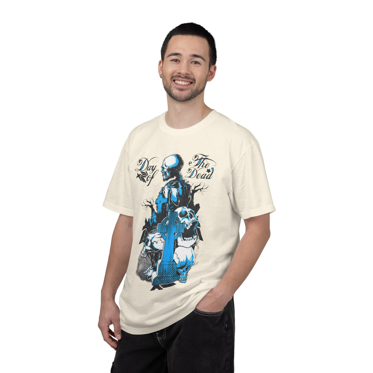 Day of the Dead Skull T-Shirt — Blue Gothic Cemetery Graphic Tee