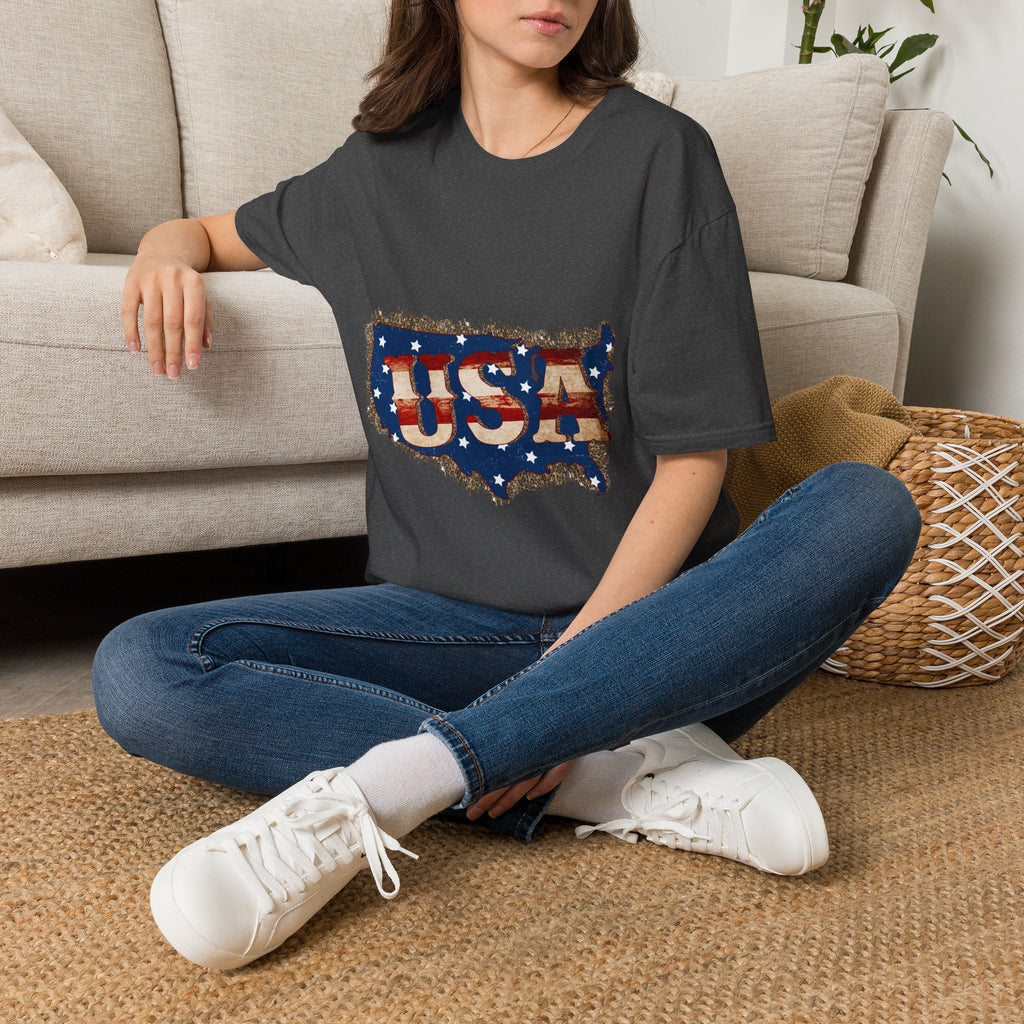USA Map T-Shirt — Distressed American Flag Graphic Tee