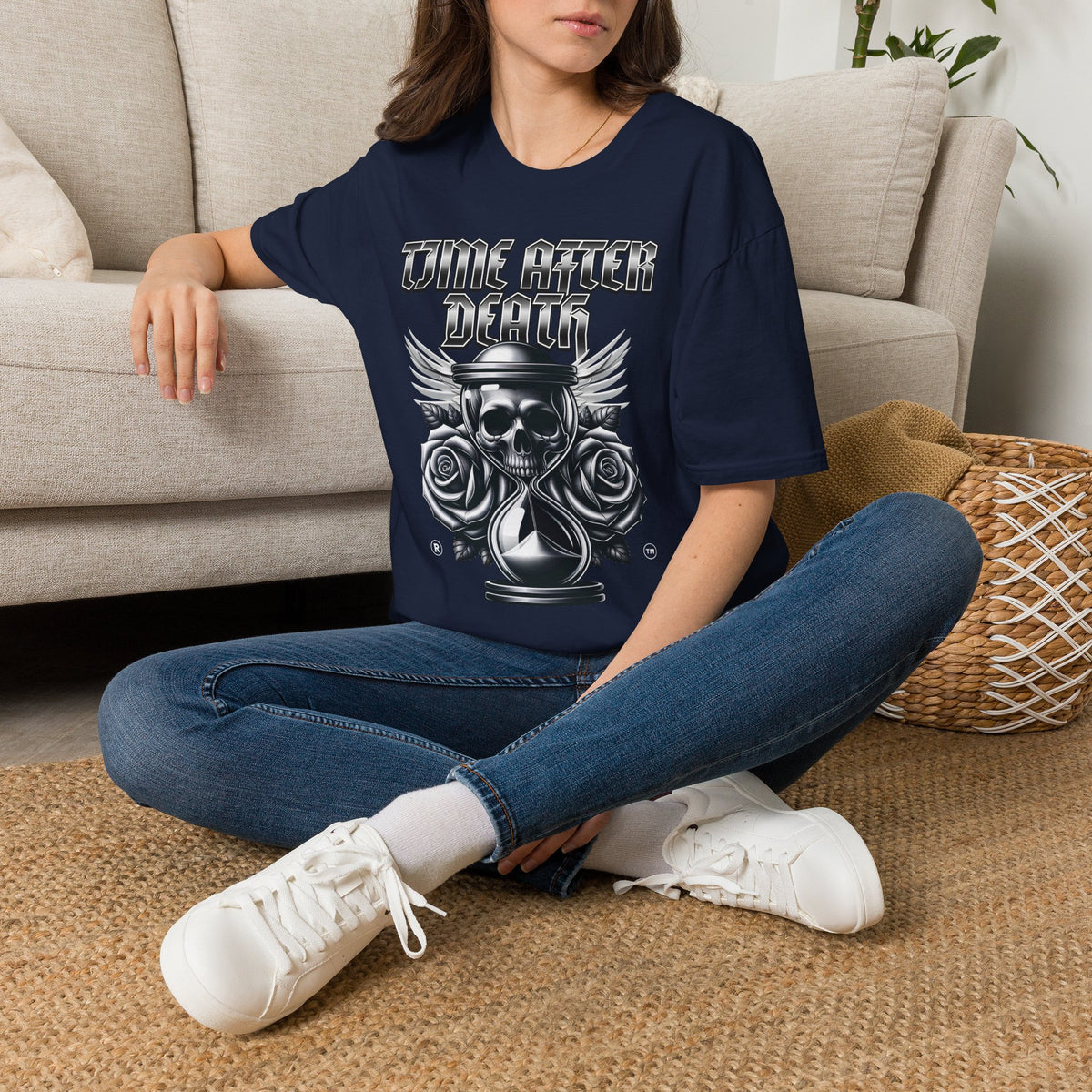 Time After Death Skull Tee — Gothic Hourglass Graphic T-Shirt