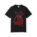 Graphic T-Shirt — Red Webbed Superhero Kneeling Illustration