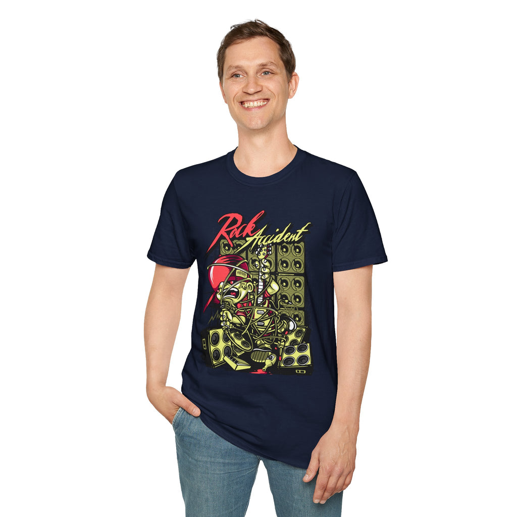 Rock Accident Graphic Tee — Retro Skull & Speakers Band Shirt