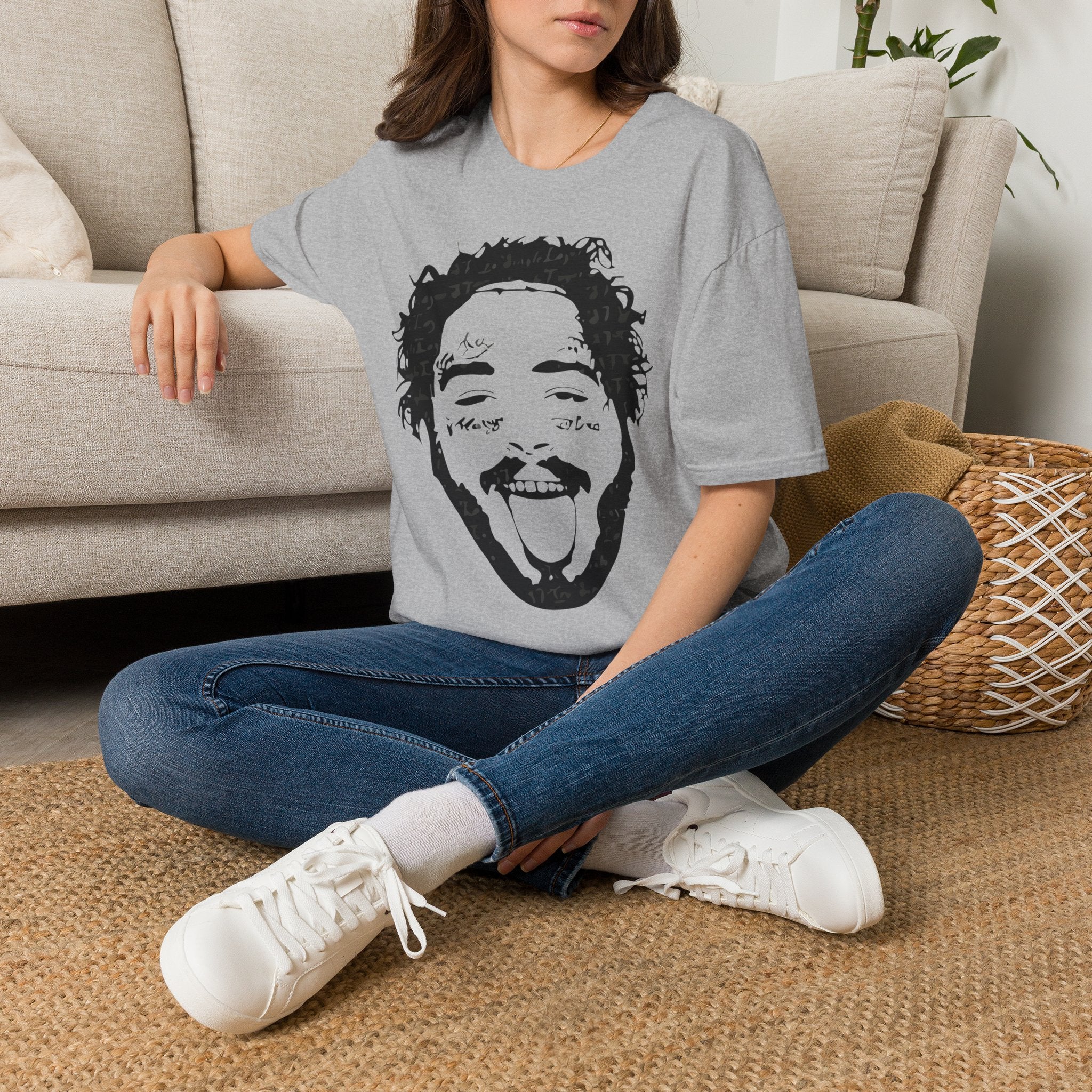 T-Shirt — Bold Black & White Face Portrait Tee (Playful Expression)
