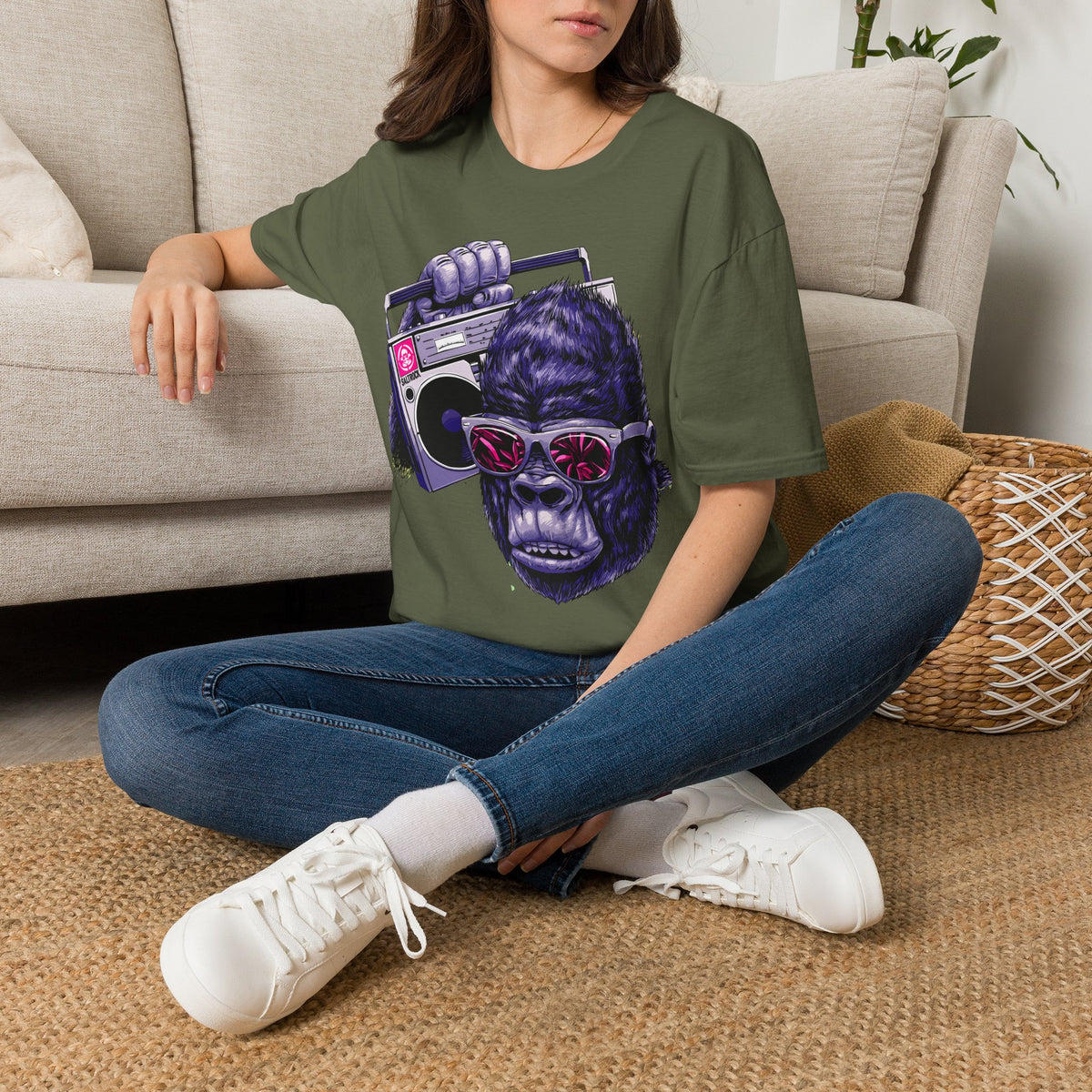 Retro Boombox Gorilla T-Shirt — Vintage Hip Hop Ape Graphic Tee