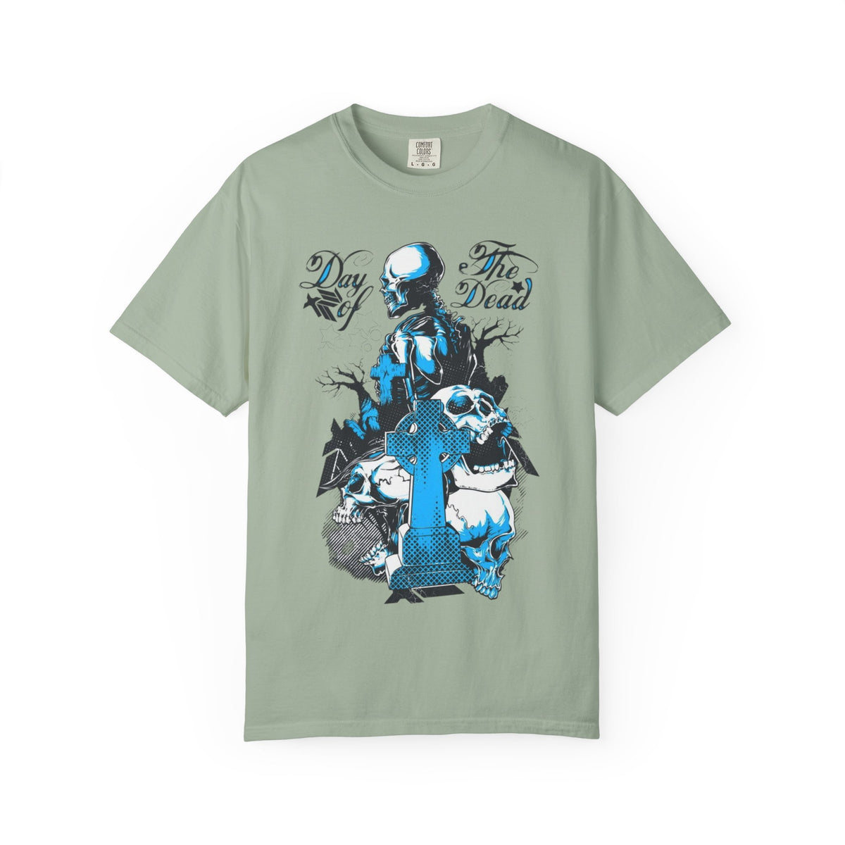 Day of the Dead Skull T-Shirt — Blue Gothic Cemetery Graphic Tee