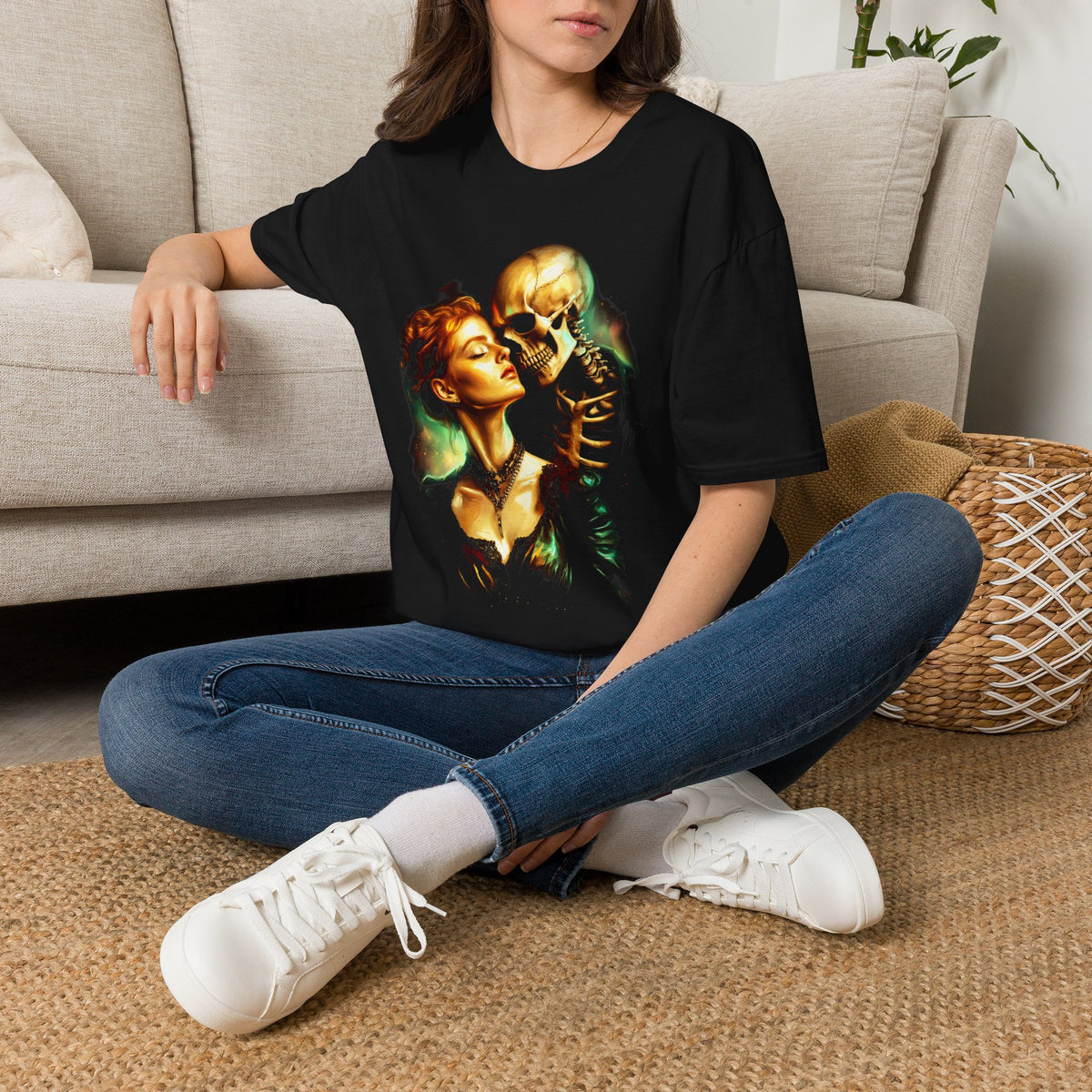 Skull Kiss T-Shirt — Romantic Gothic Skull & Woman Graphic Tee