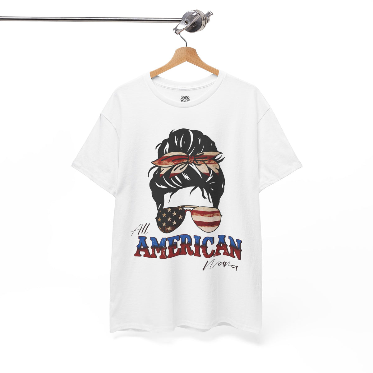 American Flag Messy Bun T-Shirt — "All American" Patriotic Tee