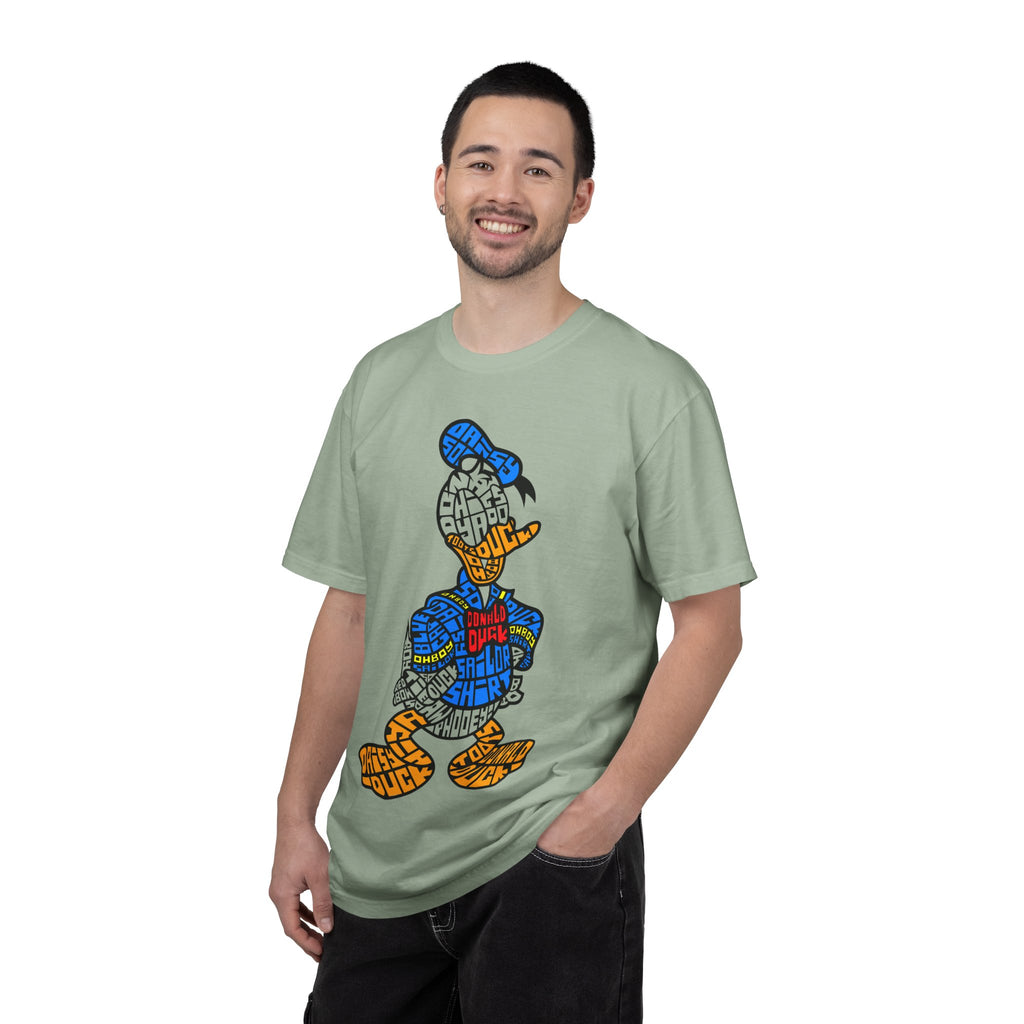 Graphic T‑Shirt — Colorblock Word Art Cartoon Duck Design